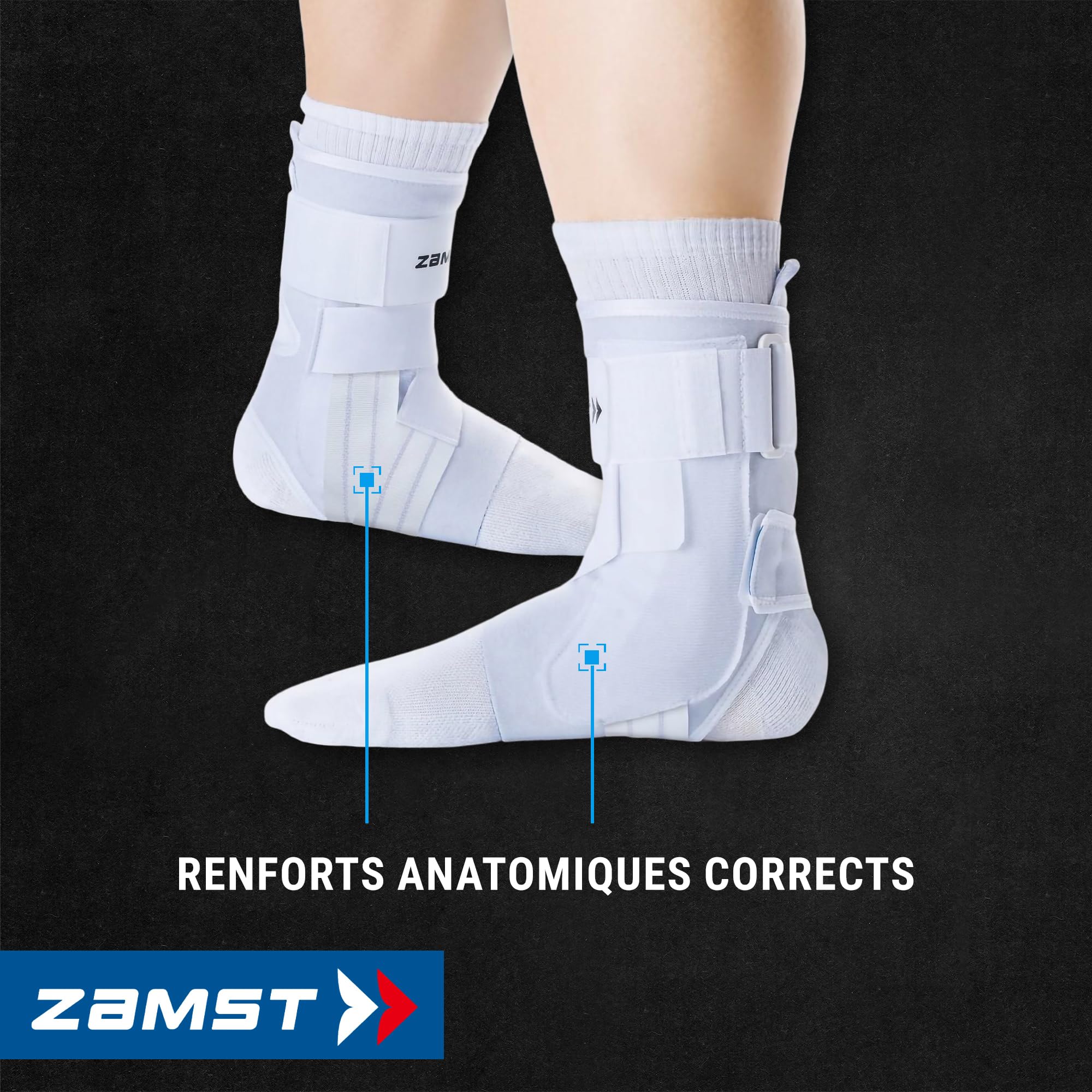 Zamst A1 Chevillère Blanche de Sport Support Respirant pour Hommes et Femmes avec Sangles Ajustables à Trois Bandes Pied Droit Taille M