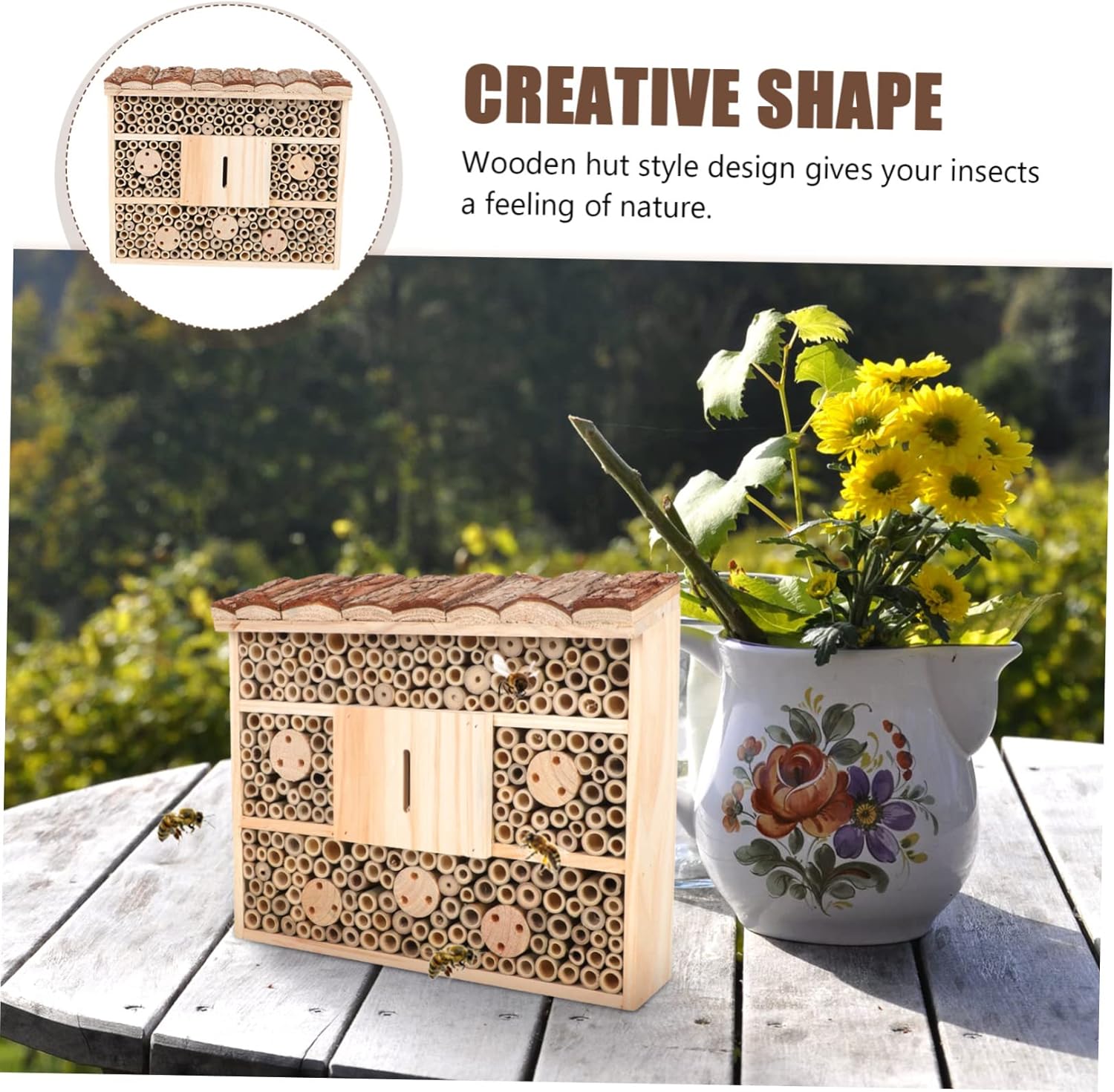 BESPORTBLE Unique Style Bee House Garden Decor Wooden Bee Cabin Insect Habitat for Garden Yard Room