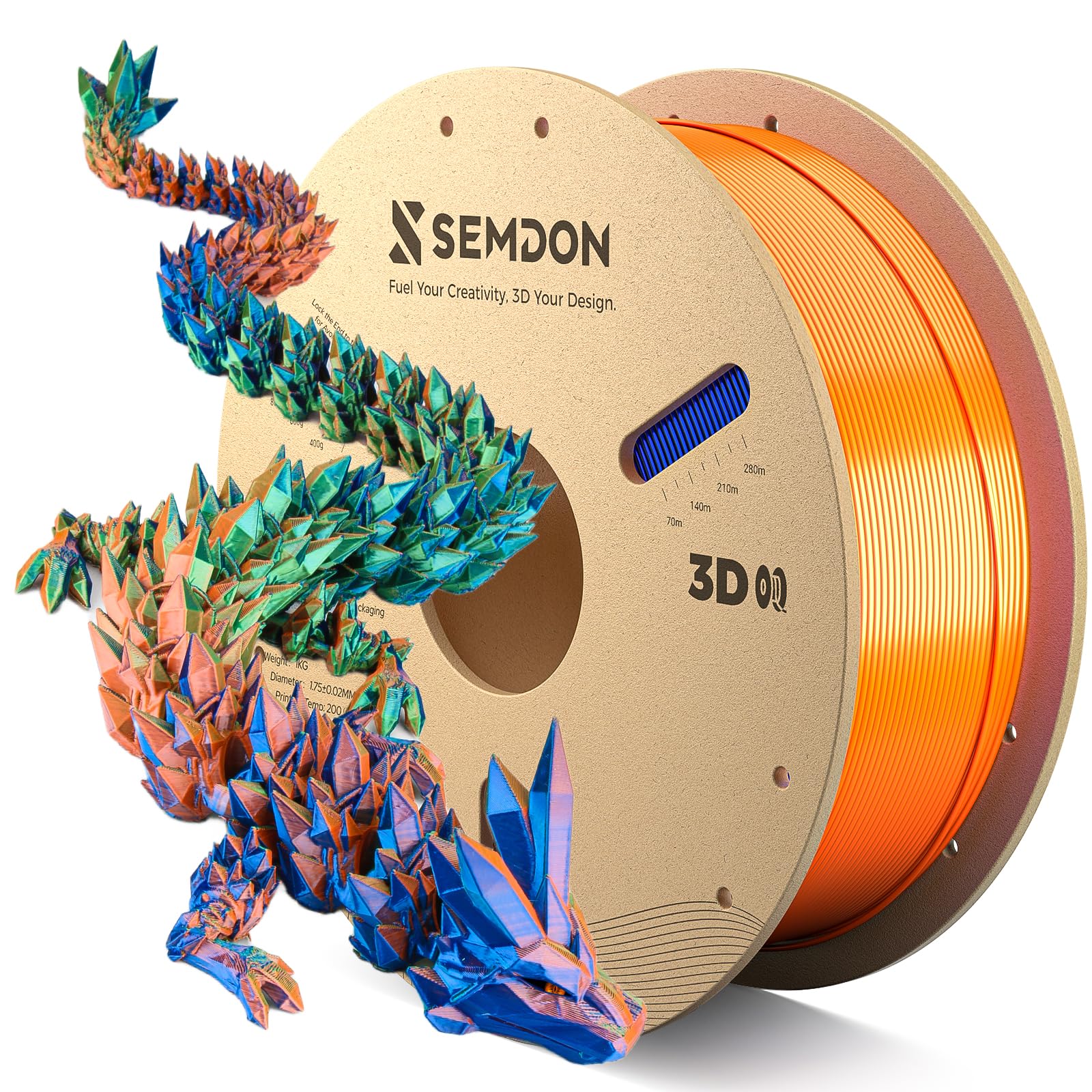 1.75mm PLA Filament Tri-Colors Silk Filament PLA Blue/Green/Orange