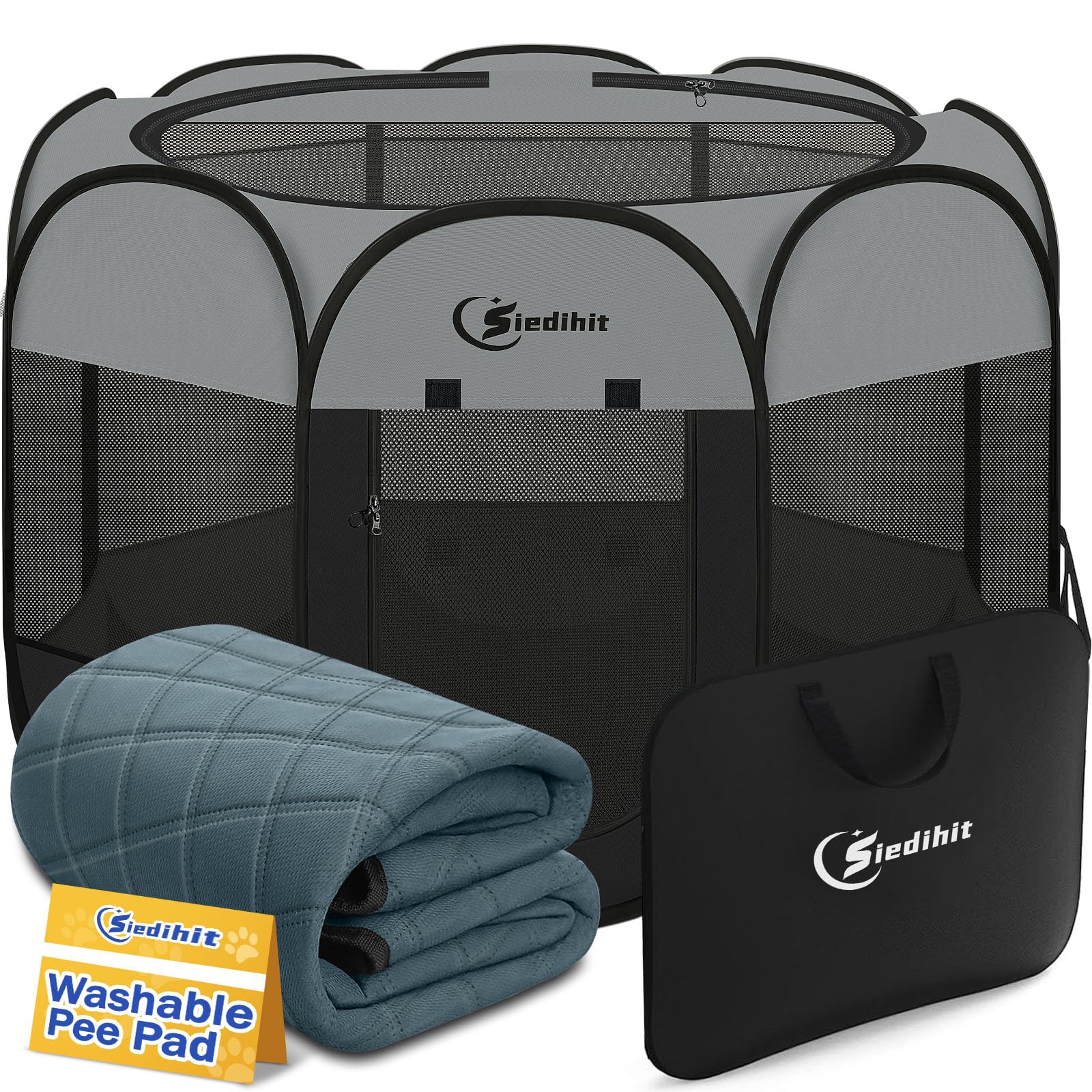 Siedihit Dog Playpen with Washable Pee Pad, Dogs Tent Crate Cage