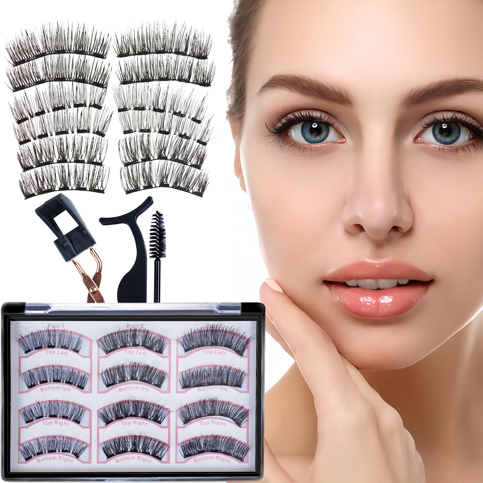 Pestañas Postizas Magneticas, 12 Piezas Reutilizables 3D Magnetic Fake Eyelashes, Aspecto Natural y Larga Duración No Requiere Pegamento, Impermeable, Confortable Fácil Usar
