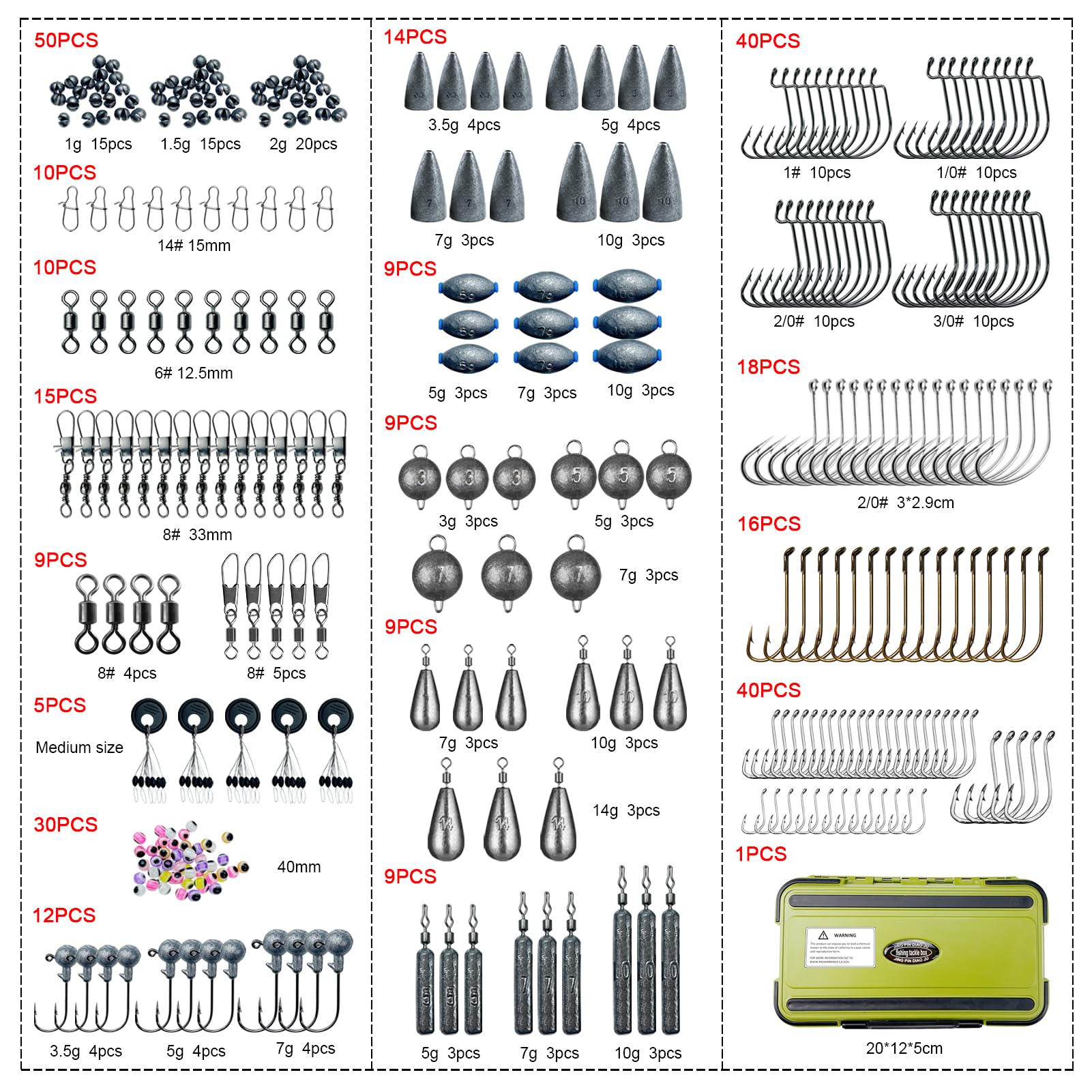306 PCS Angelhaken Set Angelzubehör, Angelblei Kit mit Sinker Gewichte, Rubber Bobber, Angelhaken, Jigs, Angeln Perlen, Swivels Snaps, Angeln Gear Angelzubehör Kit mit Tackle Box