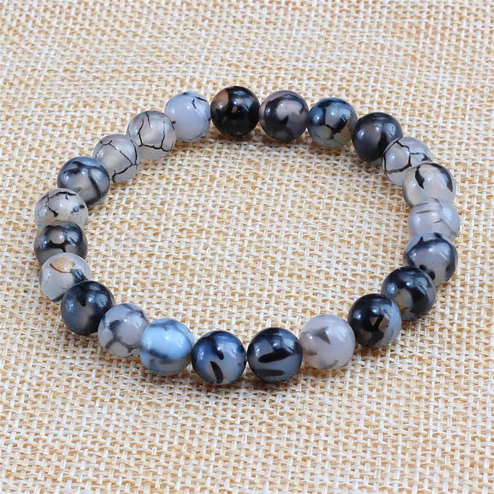 Naturstein-Armband, modisch, 8 mm, Naturstein-Armbänder, Armreifen für Damen und Herren, Schwarze Perlen, Stretch-Schmuck, Armband-Schmuck