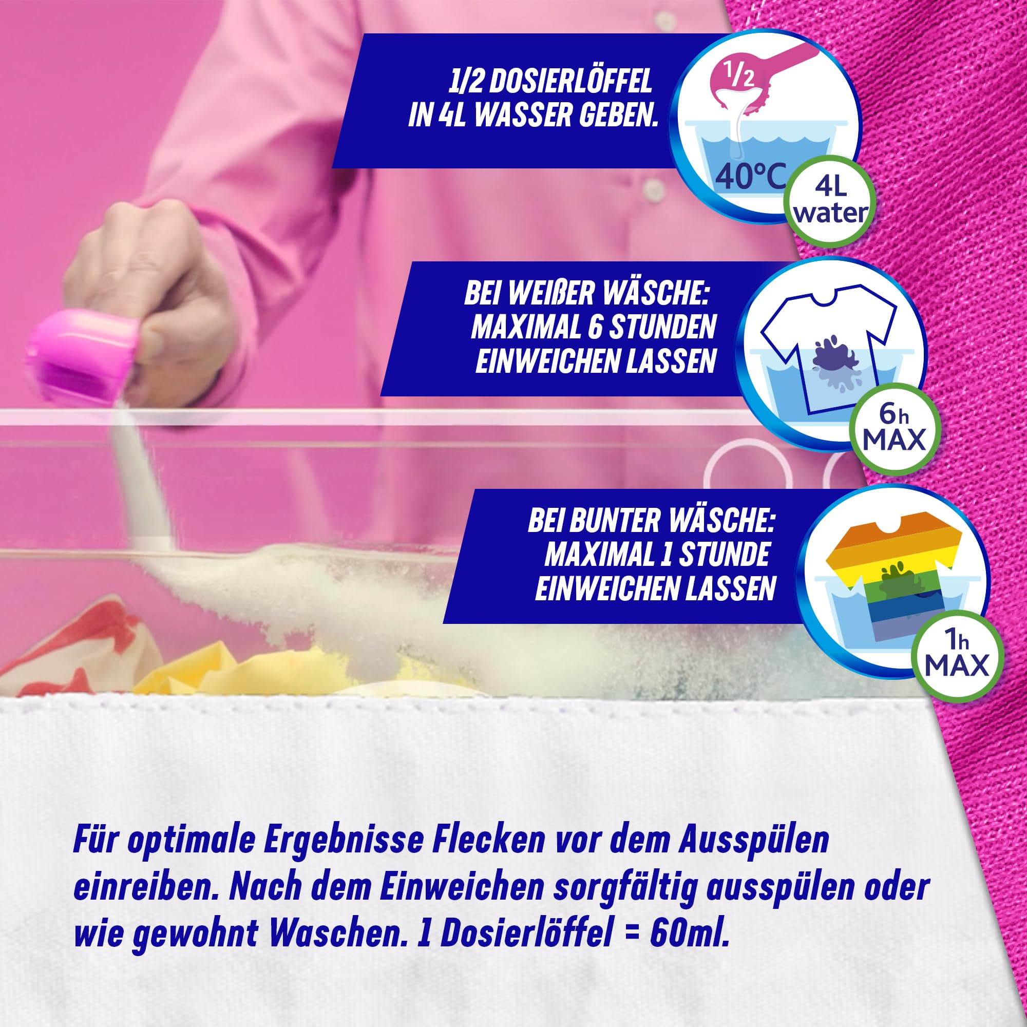 Vanish Oxi Action Pulver Pink – 1 x 1,65 kg – Fleckenentferner und Wäsche-Booster Pulver ohne Chlor – Für bunte Wäsche