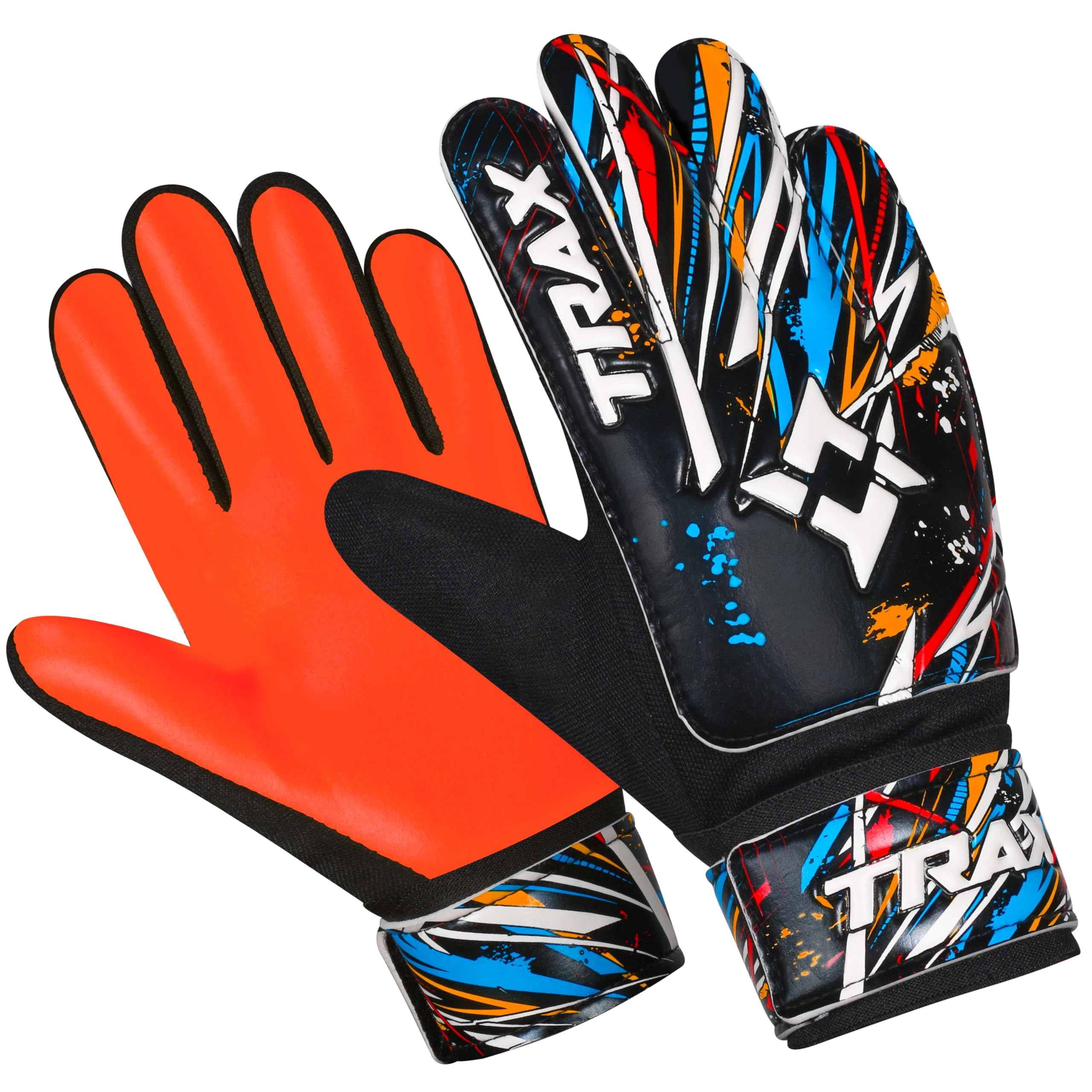 TRAX SPORTS Fußball Torwarthandschuhe für Kinder, Fußballtorwarthandschuhe Kinder mit 4mm Latex doppeltes Handgelenkstütze,starker Halt gepolsterter Handfläche