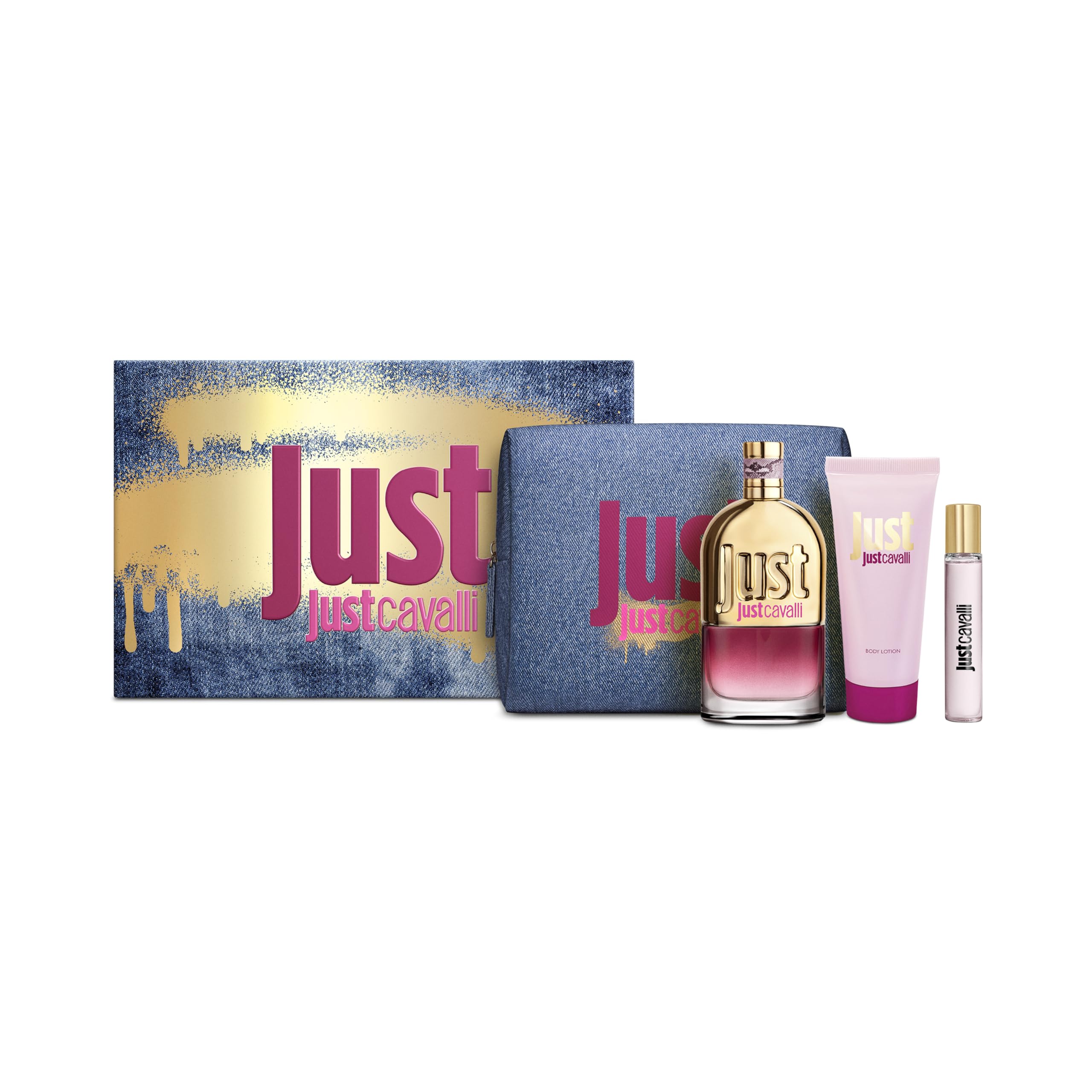 Just Cavalli Confezione Regalo Donna, Eau de Toilette 90ml, Crema Corpo 100ml, Spray da Viaggio 15ml, con Pochette
