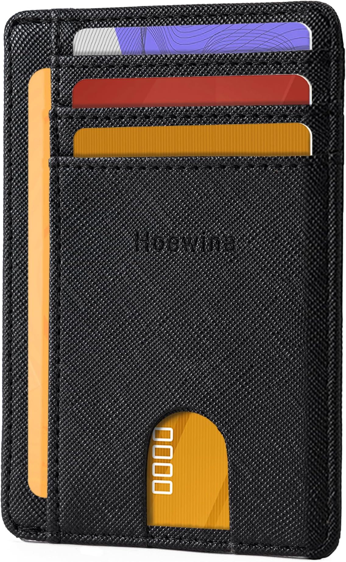 Hoewina Slim Wallet for Men, Credit Card Holder Wallet, Minimalist Design - RFID Blocking Front Pocket Leather Thin Wallet for Men and Women…, A-Cross Black, Concise and Atmospheric