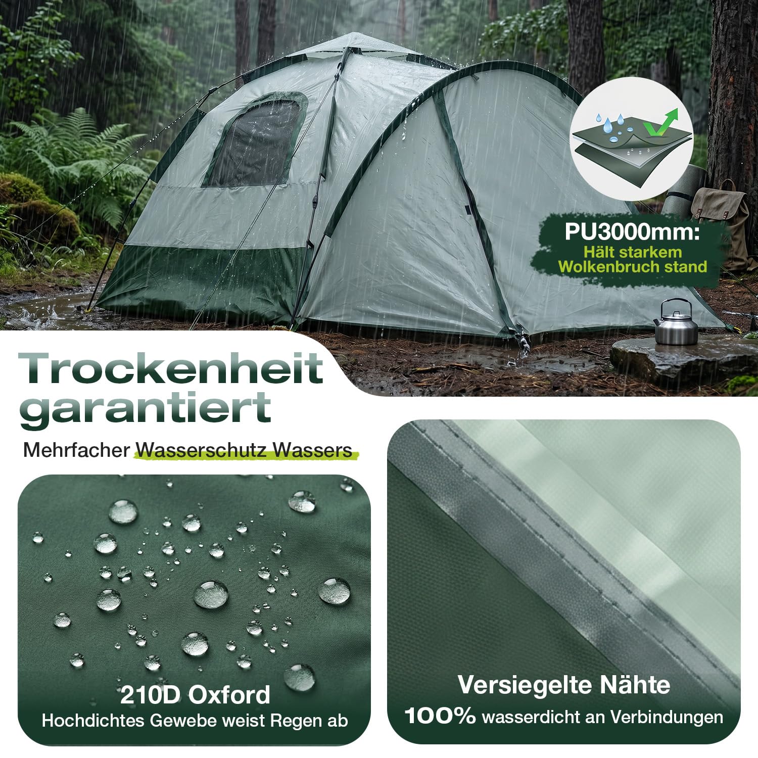 Sekey Pop Up Zelt 2 Personen, 2-in-1 Campingzelt mit Innenzelt oder Strandzelt ohne Innenzelt, Schnellaufbau Automatik Zelt Wasserdicht PU3000 UPF50+,
