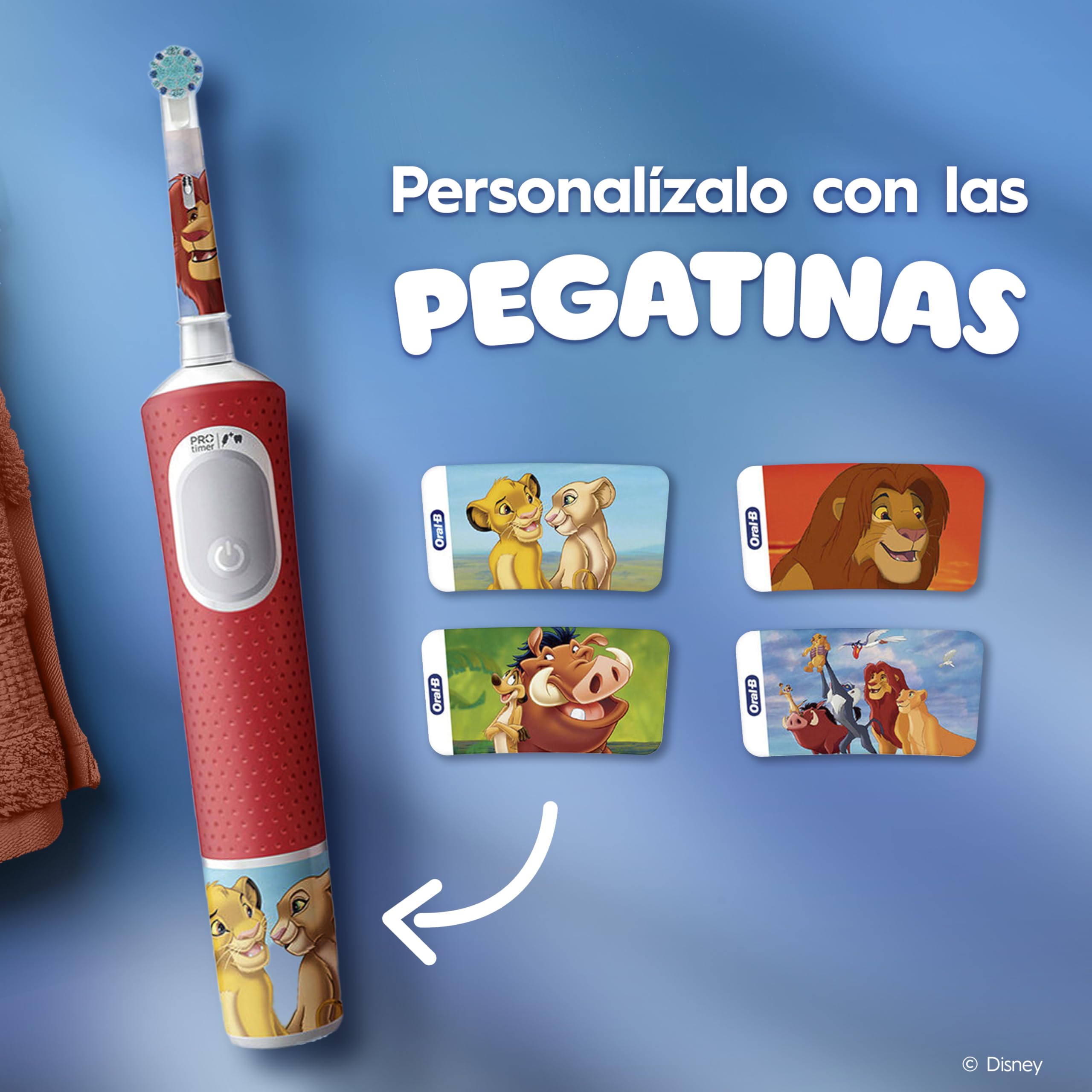 Oral-B Pro Kids Cepillo de Dientes Eléctrico El Rey León para Niños +3 Años - Cepillo Dental Infantil con 1 Cabezal, 2 Modos de Cepillado, Filamentos Extrasuaves para Encías Sensibles