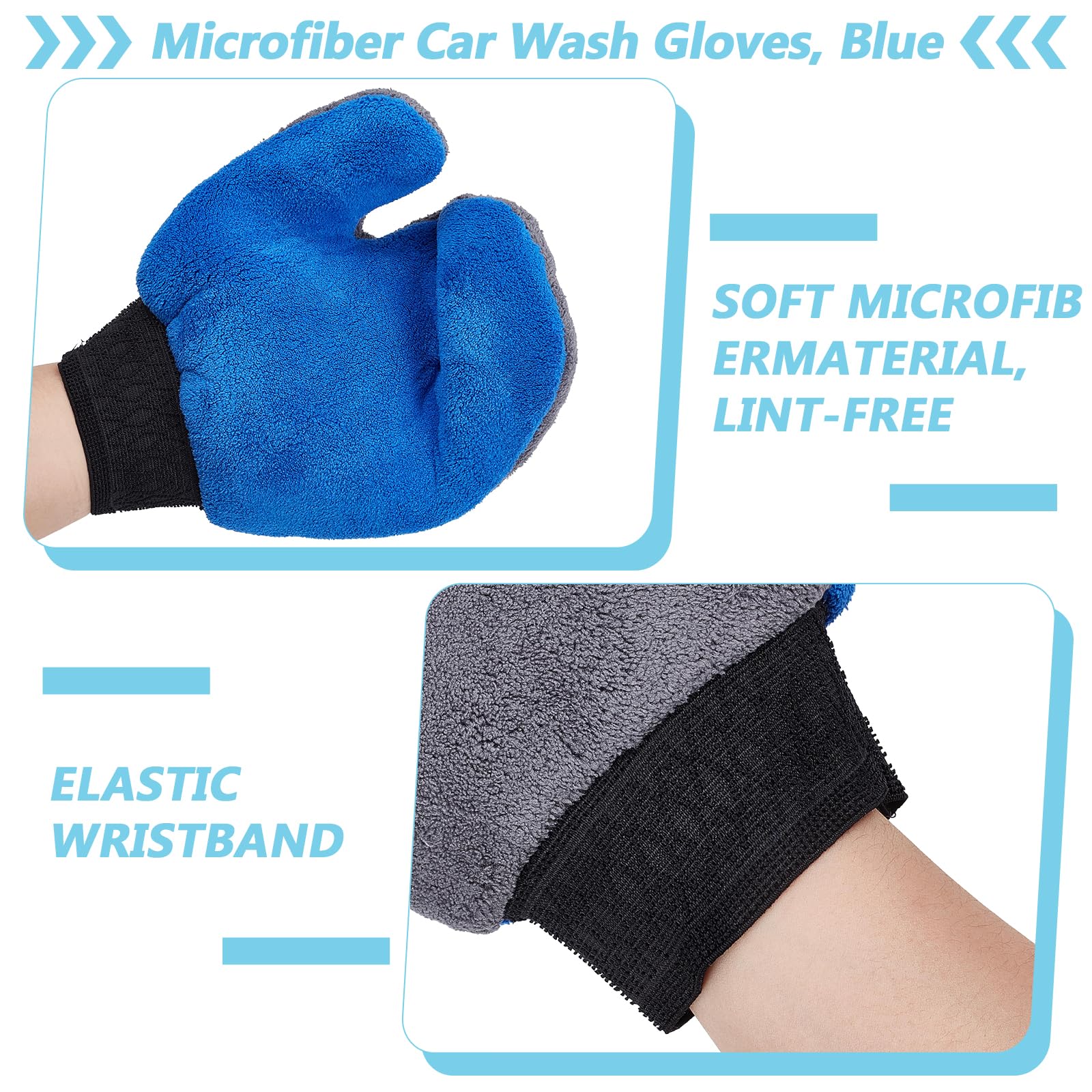 20 paire de Gants de Lavage Auto en Microfibre Bleue Gants de Nettoyage en Tissu Éponge de 230x190x15mm avec Pouce et Poignet Élastique Gants à Poussière Réutilisables pour le Nettoyage