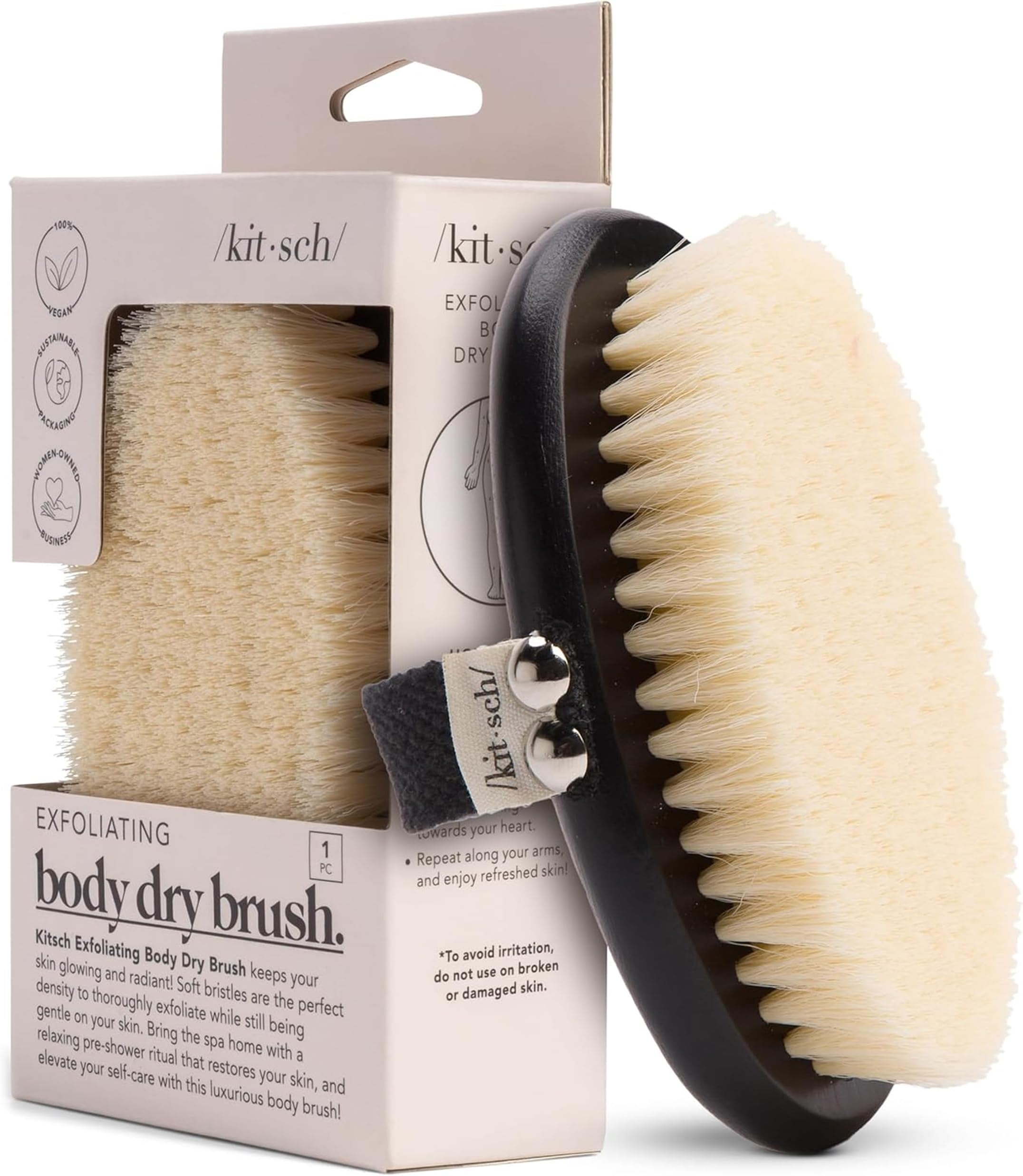 Exfoliating Dry Body Brush Scrubber for Cellulite and Lymphatic Drainage Massage - Natural Vegan Bristles for Cleaner Skin and Circulation Improvement