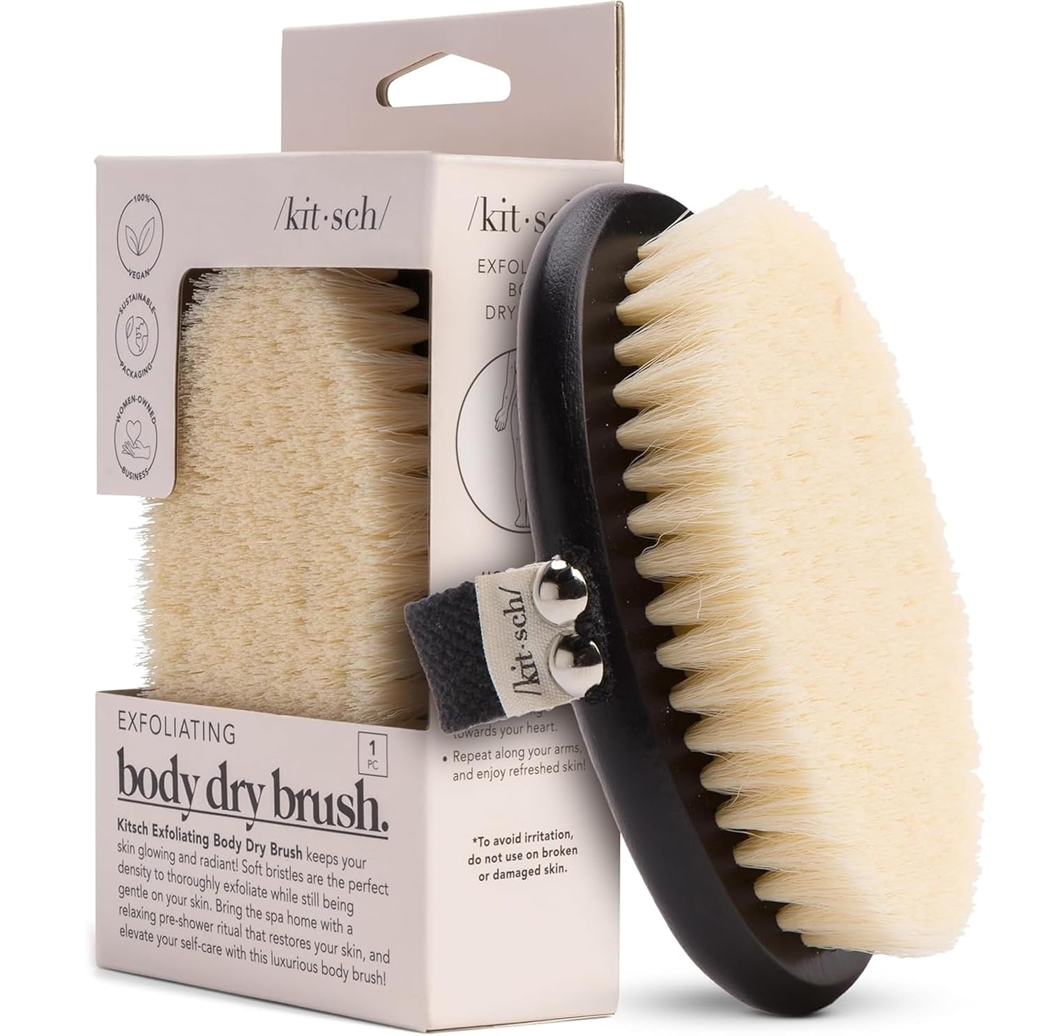 Kitsch Dry Brushing Body Brush for Lymphatic Drainage- Soft Bristles Shower Brush - Dry Brush to Remove Dry Skin and Improves Blood Circulation, Body Scrubber for Glowing Skin, Sauna Accessories