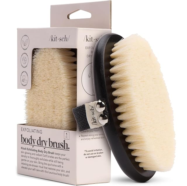 Kitsch Dry Brushing Body Brush for Lymphatic Drainage- Soft Bristles Shower Brush - Dry Brush to Remove Dry