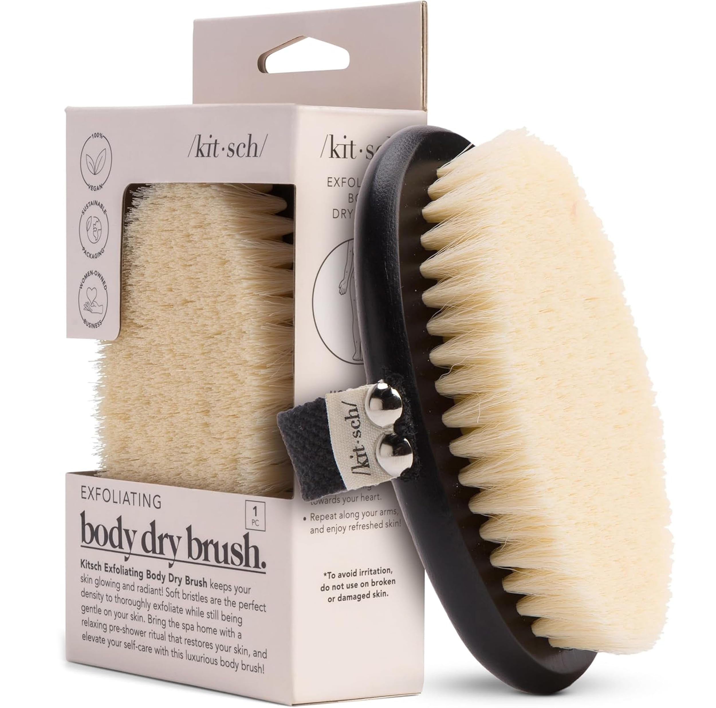 Kitsch Dry Brushing Body Brush for Lymphatic Drainage- Soft Bristles Shower Brush - Dry Brush to Remove Dry Skin and Improves Blood Circulation, Body