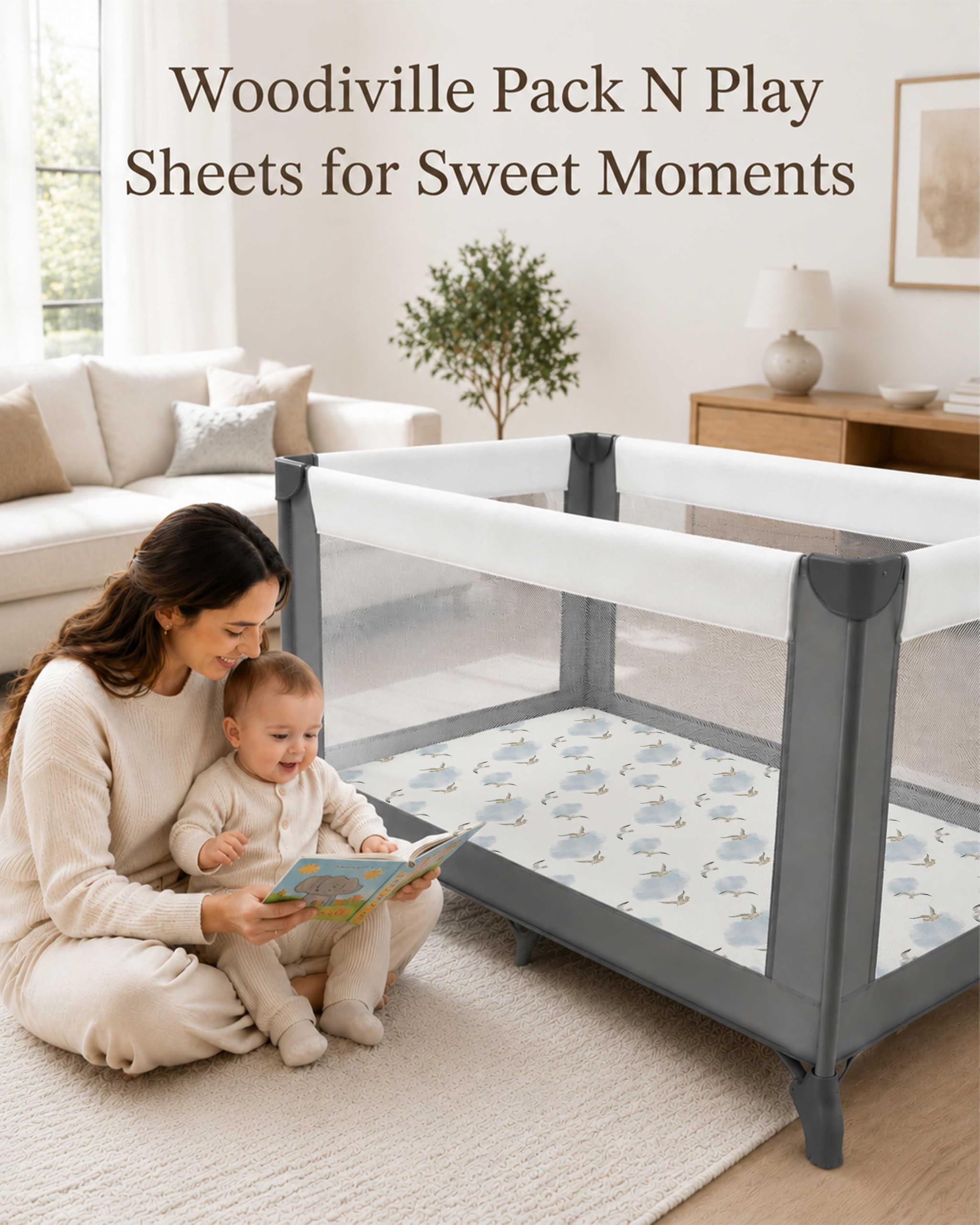 Pack and Play – Lot de 2 draps-housses en tricot jersey pour bébé garçon et fille, compatible avec les matelas Graco Pack N Play et mini berceau (vagues de voile)