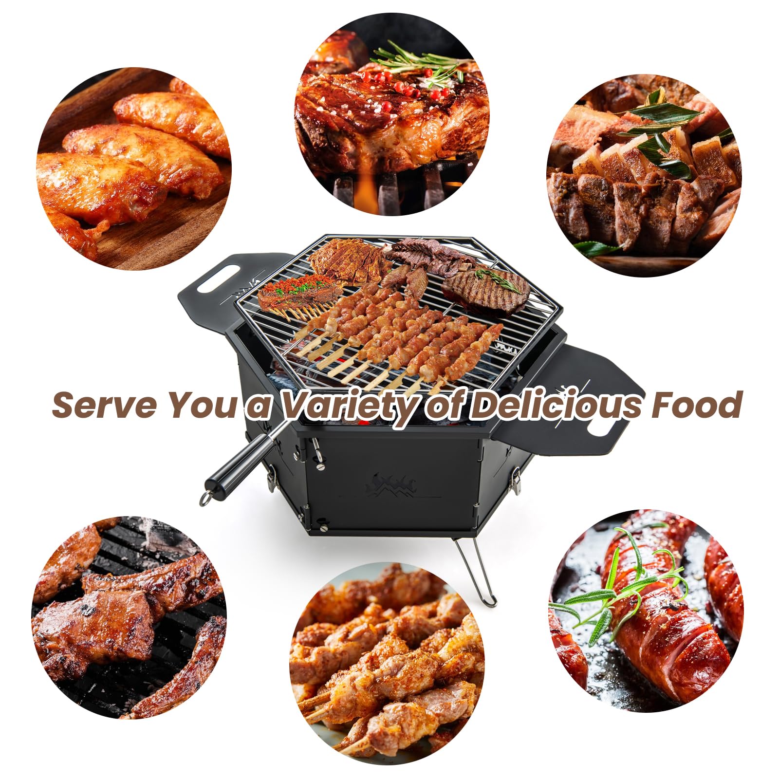 KOMFOTTEU Barbacoa de Carbón Grande 2 en 1 con Parrilla Giratoria 360° | Barbacoa de Camping de Acero al Carbono, 77 x 74 x 38 cm, Negro