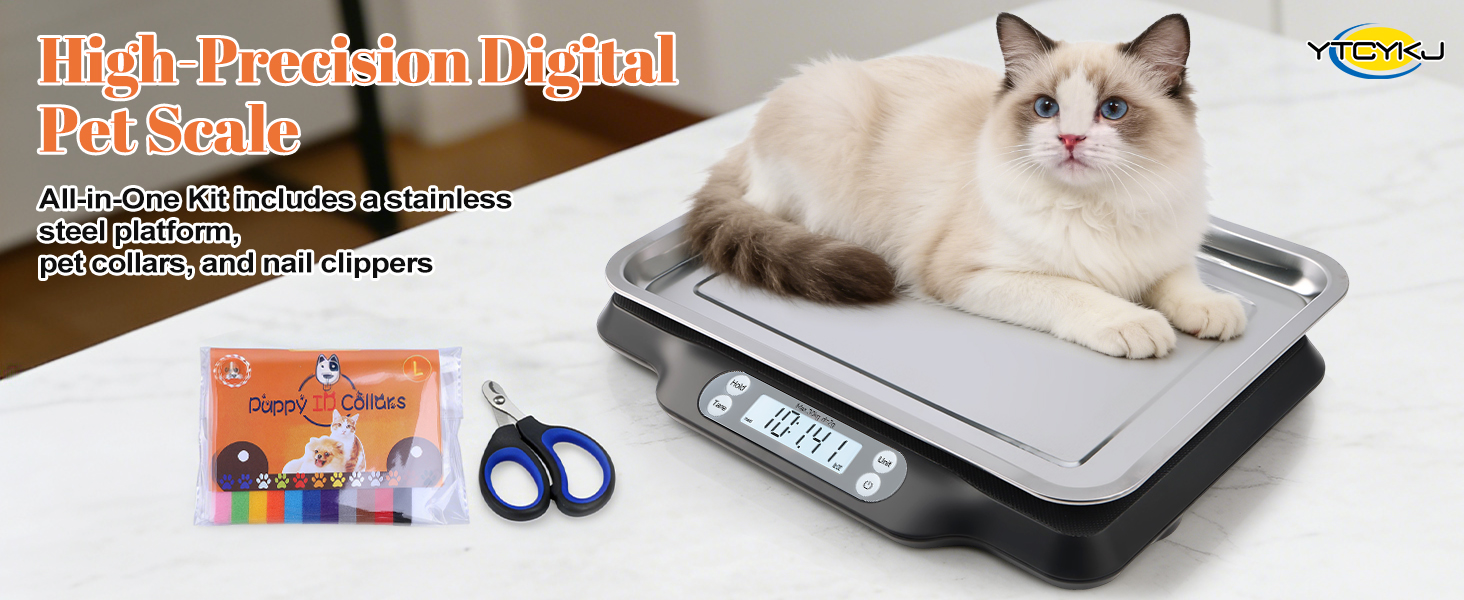 Image of Digital Pet Scale for Accurate Weighing & Baby Scale Kitten Scale | High-Precision Puppy Scales, Dog Cat Scale | 30kg /66lb Capacity, 2g Accuracy, Non-Slip Mat, Tare & Hold Function