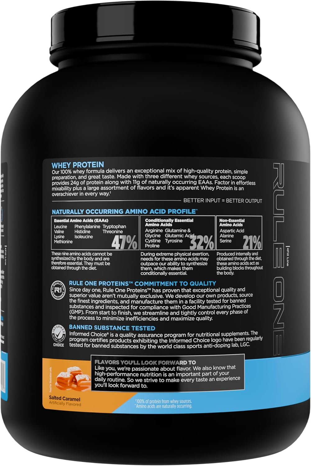Rule 1 Proteins Whey Protein – 24g Fast-Acting Protein from All-Whey Sources with Naturally Occurring EAAs & BCAAs for Workout Recovery or Anytime Use (5 Pounds, Salted Carmel)