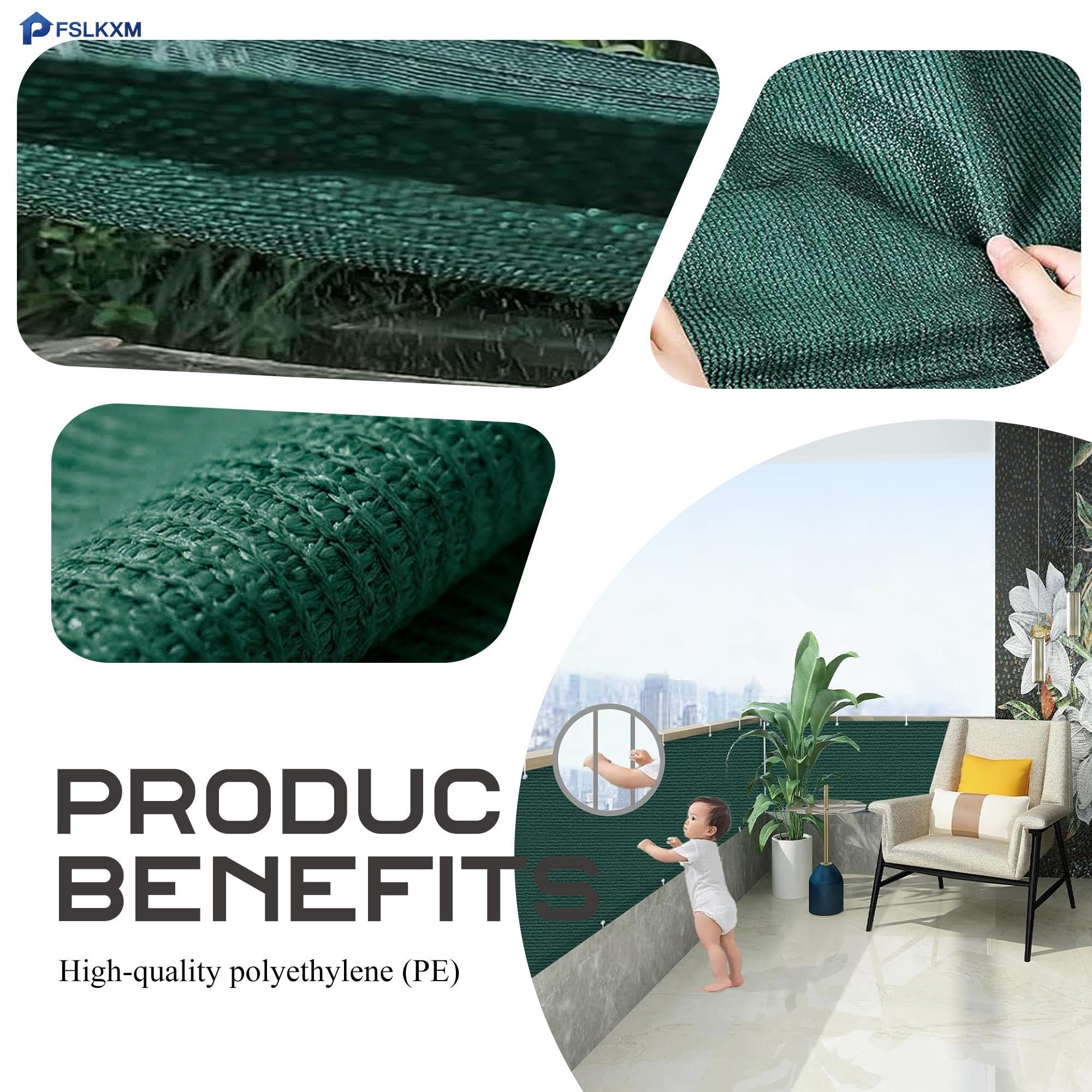Verde Frangivista Balcone Ringhiera 170x300cm Facile da Installare Copri Ringhiera Frangivento Protezione UV Antistrappo Hdpe con Occhielli e Fascetta per Giardino, Terrazza