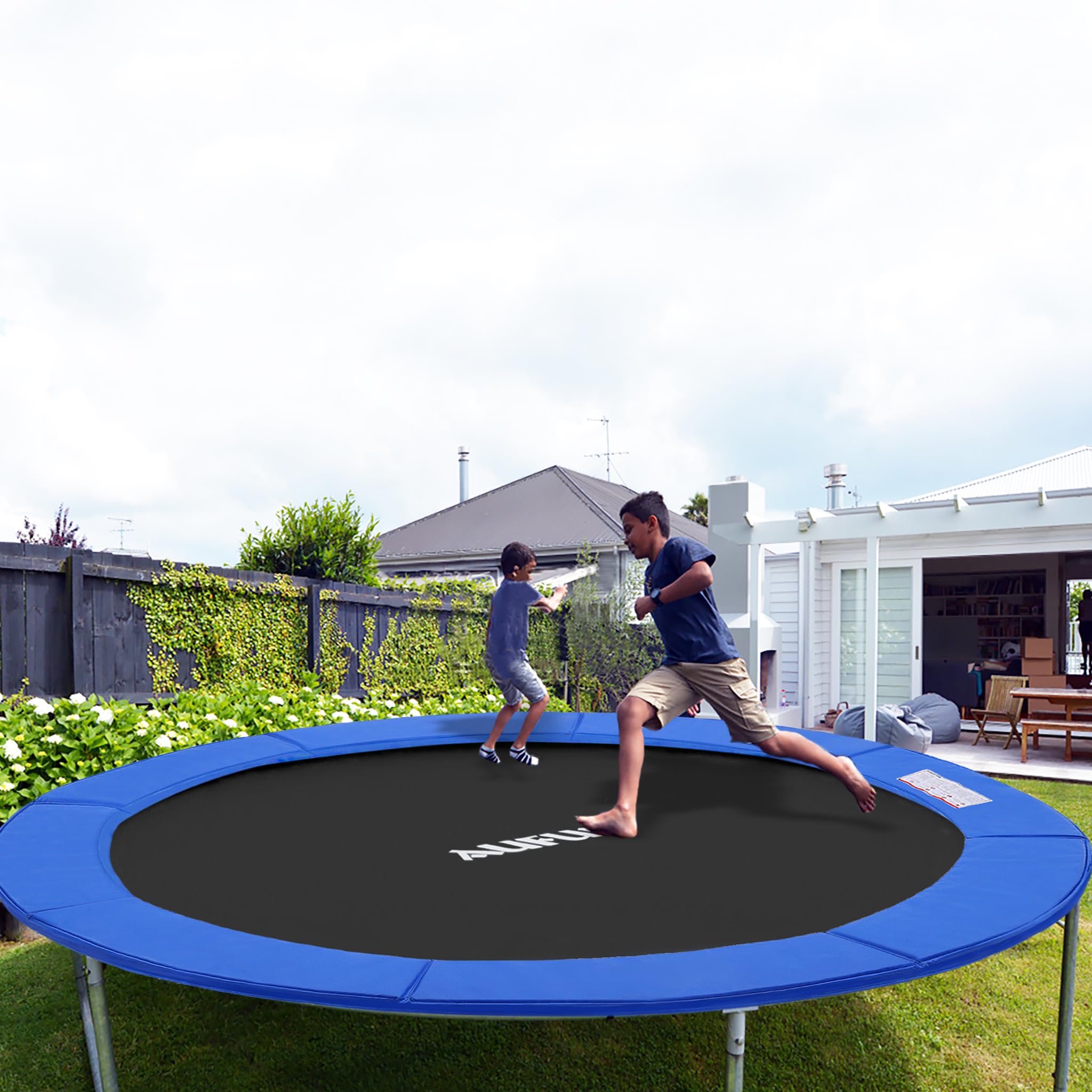 LZQ Housse de protection pour trampoline - En PVC - Pour trampoline - Diamètre : 244/305/366 cm - Protection des bords - Tapis de sécurité résistant aux UV - Accessoire de trampoline indéchirable - Bleu tricolore