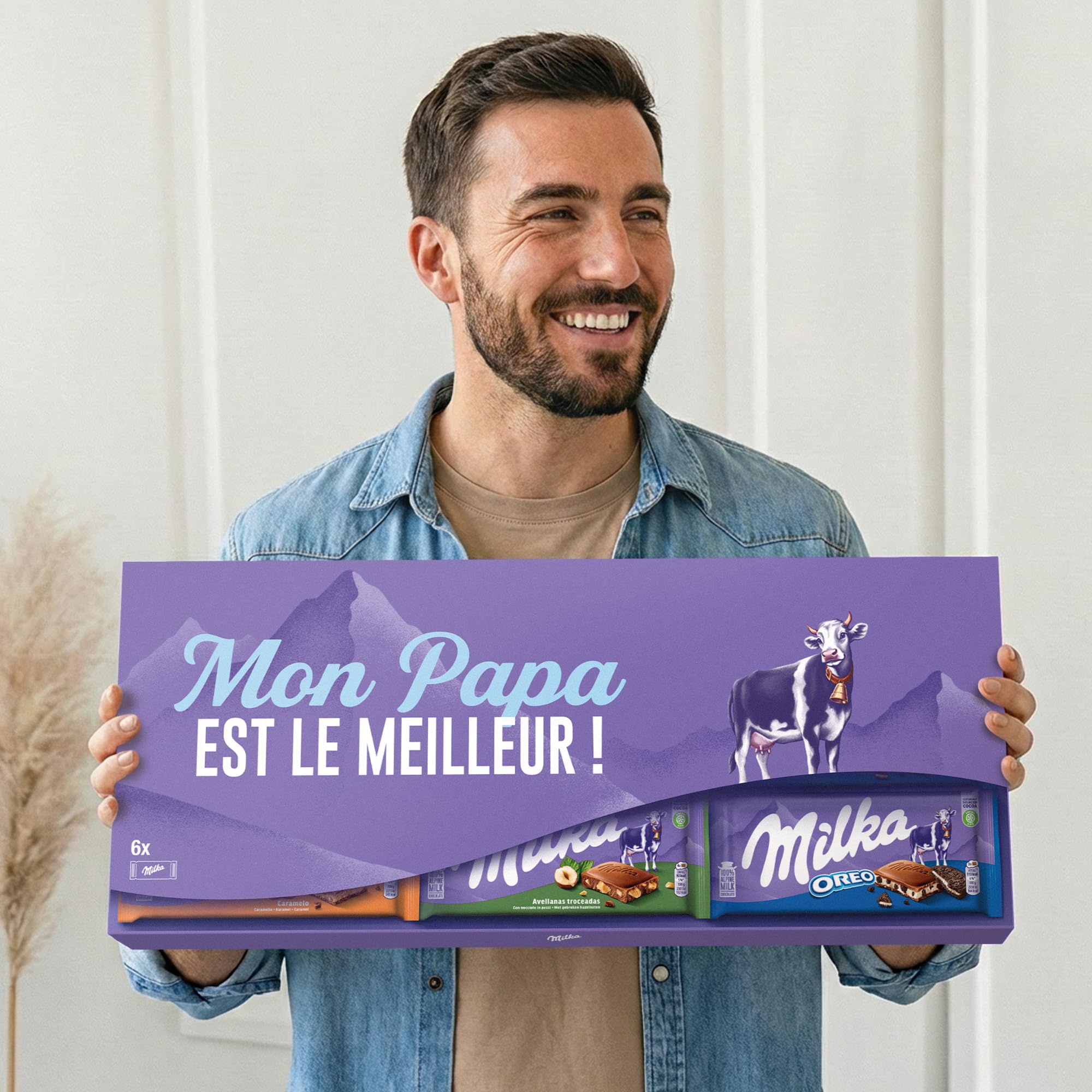 Milka Tablette de Chocolat XXL - Une méga barre chocolatée pour la Fête des Pères avec message thématique, cadeau gourmand pour papa - 6 tablettes incluses