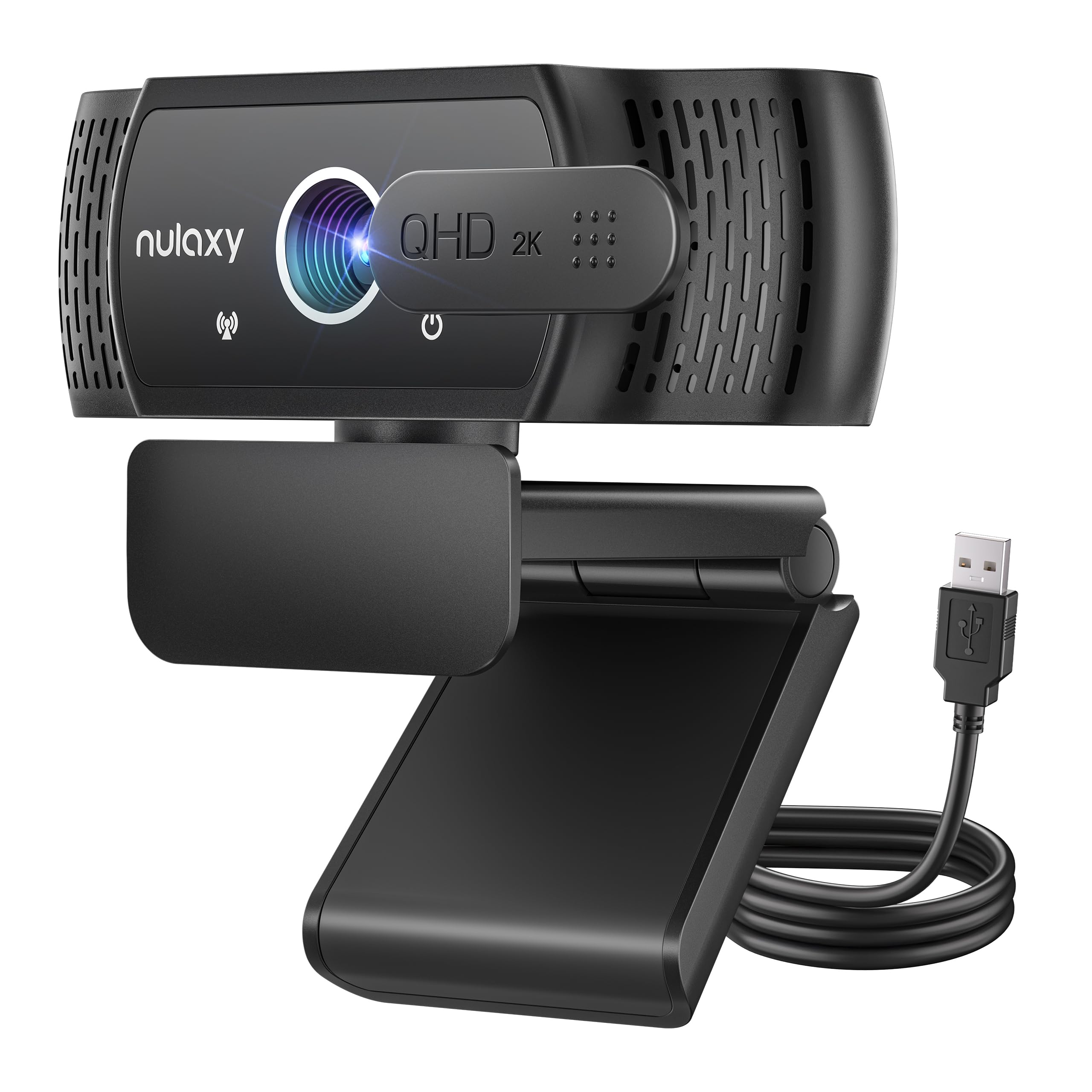 Nulaxy QHD 2K Webcam mit Automatische Lichtkorrektur, PC Camera mit 2 Rauschunterdrückungs Mikrofonen, 1,5M USB Plug & Play, 92° Ultra-Weitwinkelobjektiv mit Abdeckung, für Videoanrufe, Konferenzen