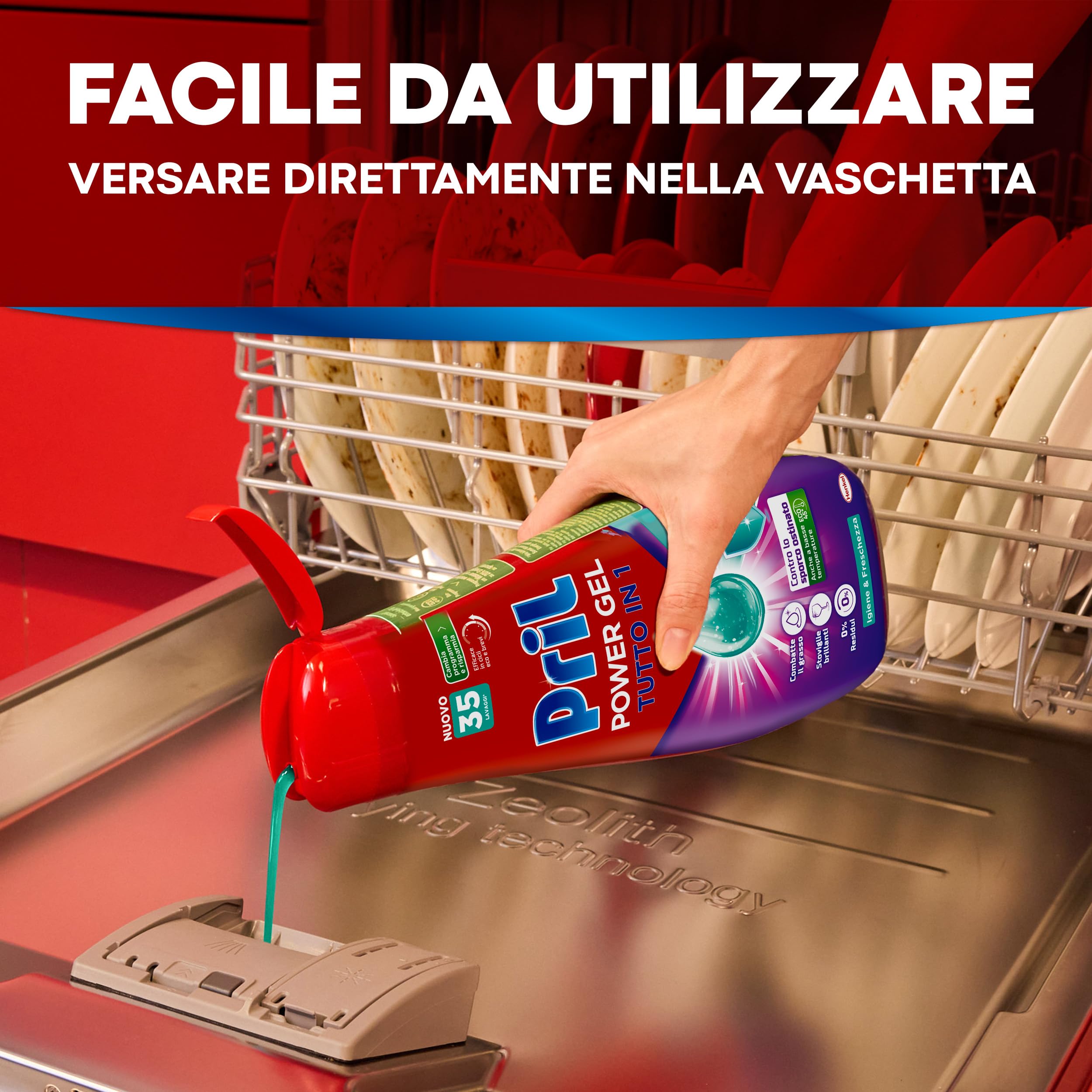 Pril Gel All in One Higiene - Detergente para lavavajillas líquido con bicarbonato - Multi-acción Sucio Difícil, paquete de ahorro de 10 botellas de 35 lavados (350 lavados)