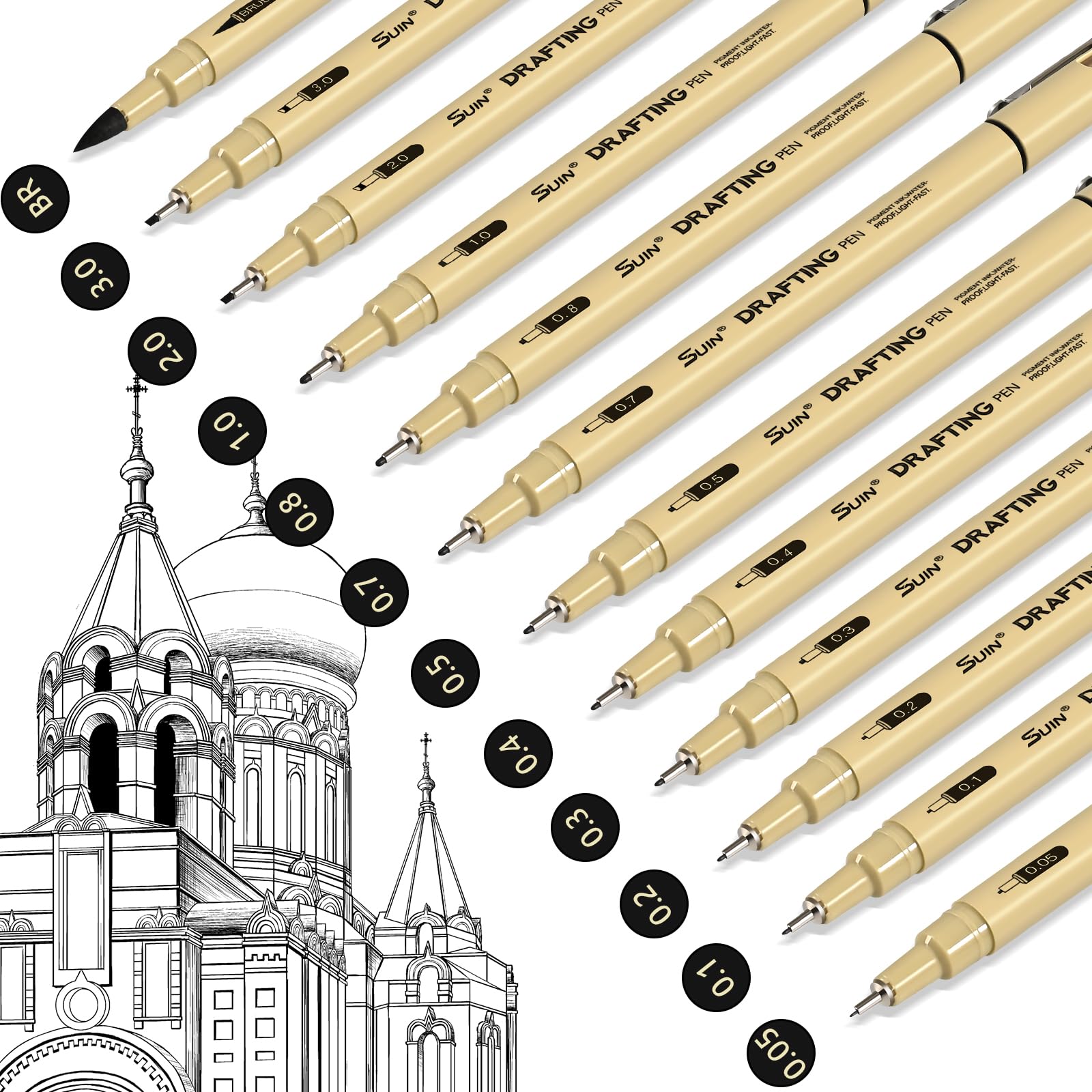 SUIN Set de Stylos Fineliner Noirs