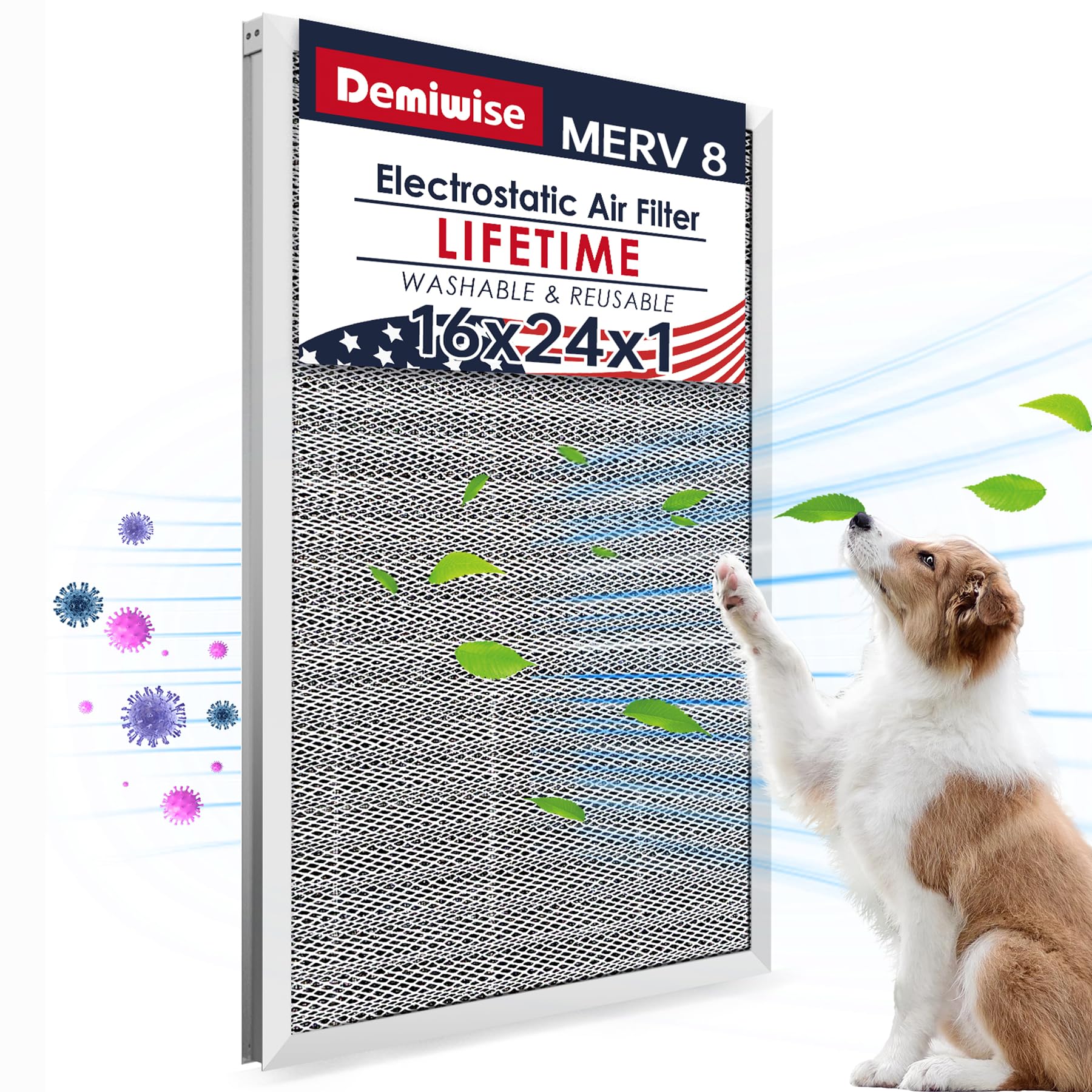 16x24x1 Lifetime Electrostatic Air Filter, MERV 8 Washable Aluminum AC/HVAC Furnace Filter, Reusable Permanent Air Filter,Easy to Install, Healthier Home/Office Environment