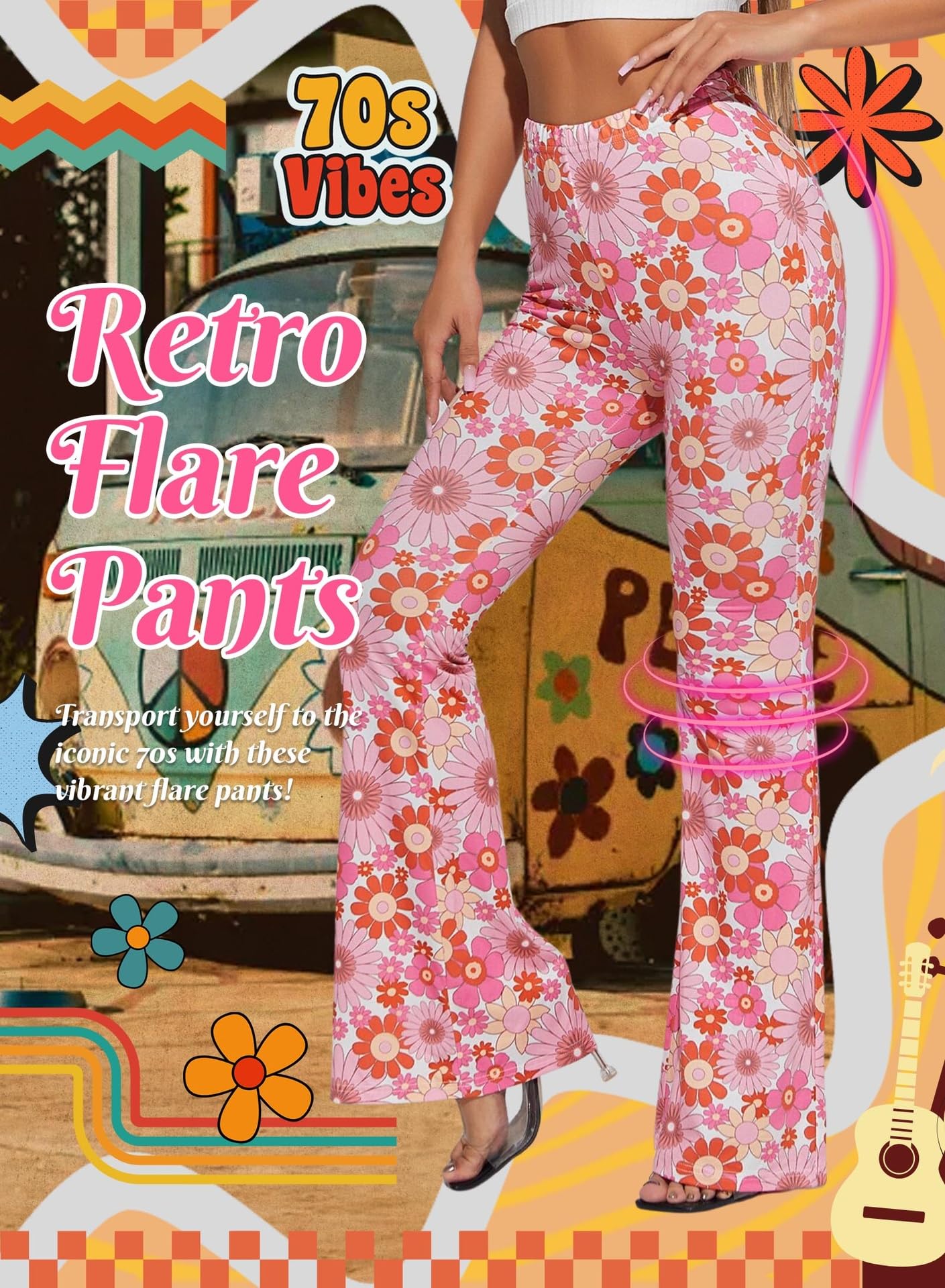 EVELUST Damen Karierte Schlaghose – High Waist Retro Y2k Partyhose Karneval Fasching Festival Rave 90er 2000er Vintage Outfit Pink Weiß Elegante Leggings