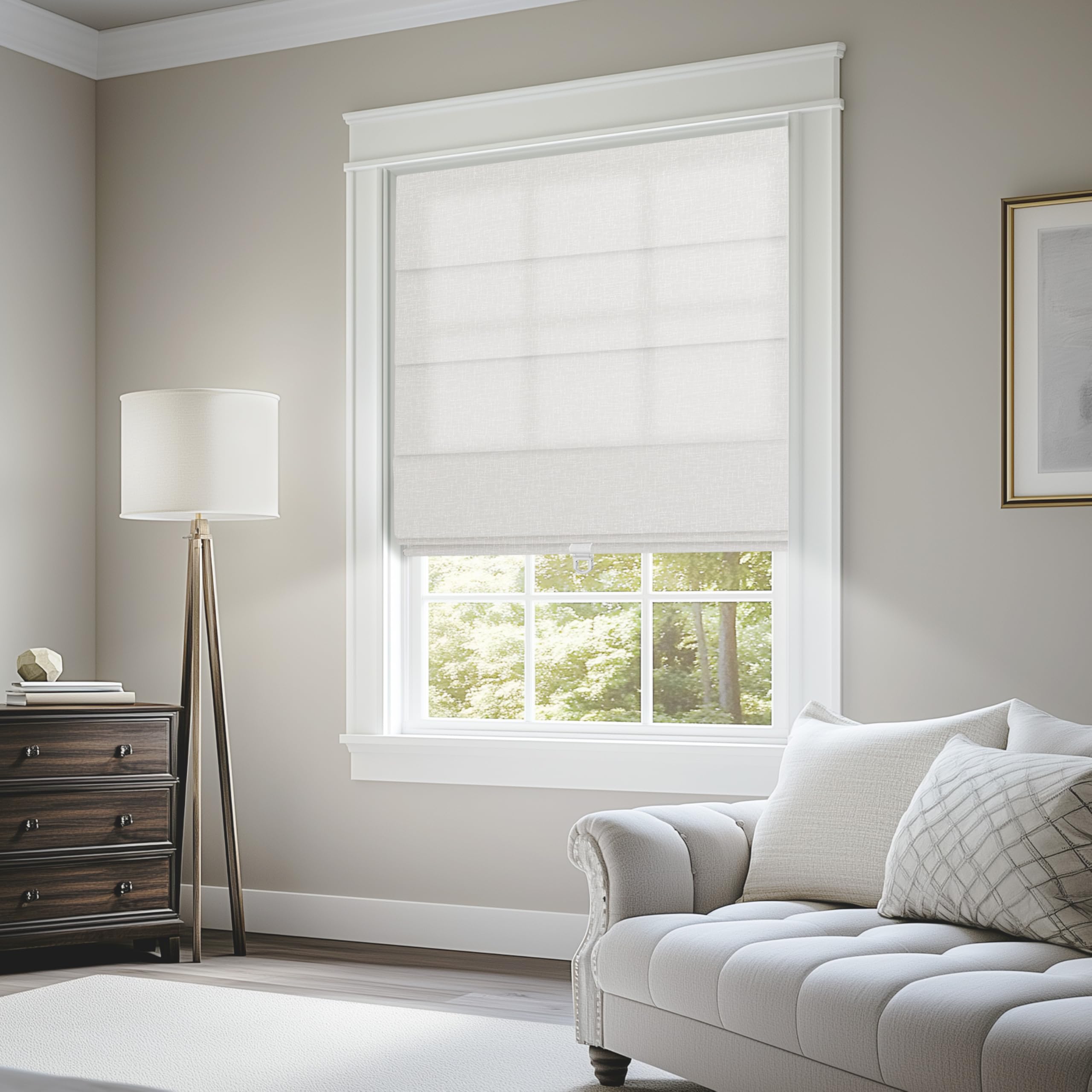 BERISSA Light Filtering Roman Shades for Windows Cordless,Pull Down Jacquard Fabric Roman Blinds,Privacy Window Shades for Door Windows,Bedroom,Office