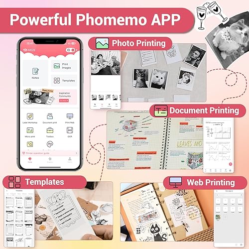 Miniatura 6 de Mini impresora de calcomanías, bolsillo Bluetooth con 1 rollo de papel, fabricante de calcomanías térmicas sin tinta compatible con iOS y Android,