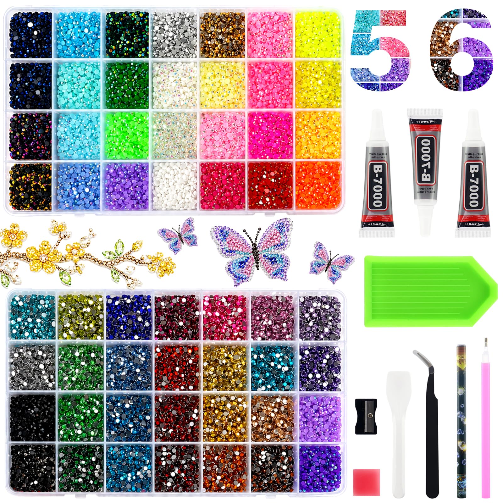 56 Colours Rhinestone for Bedazzling Kit, 2 Boxes Resin Jelly Rhinestones, Bedazzler Kit with Bedazzling Pen Tweezers, Gems for Bedazzling, Bedazzle Kit for Nail Art Crafts Tumblers & DIY Decorations
