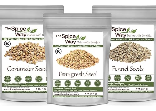 The Spice Way Semillas de fenogreco 8 oz, semillas de cilantro 5 onzas, semillas de hinojo 8 oz
