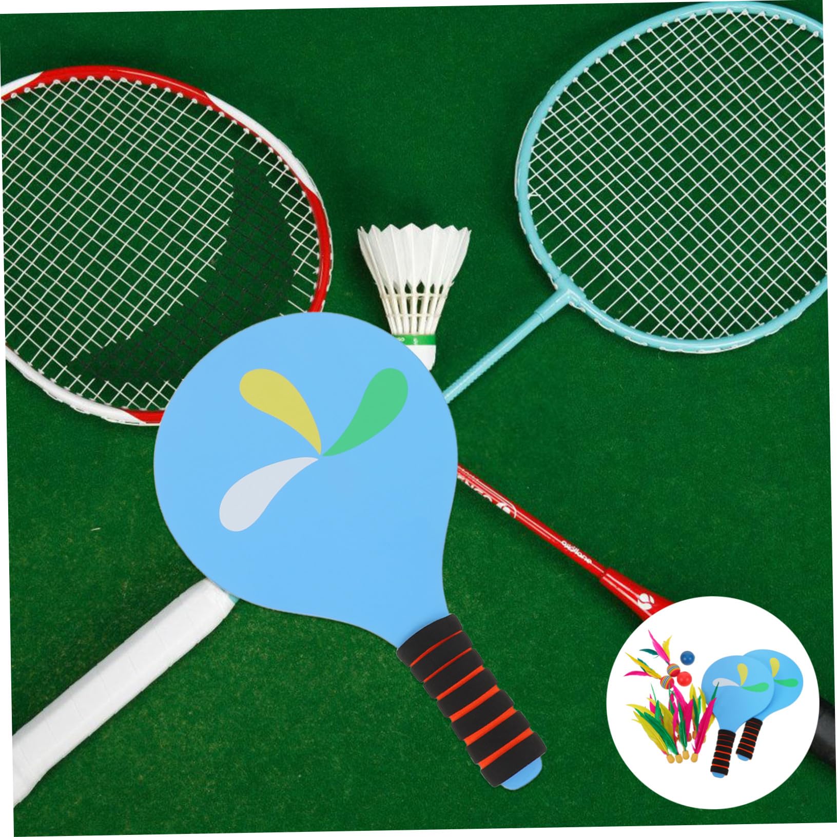 Mipcase Set Racchetta Badminton in Legno Ispessito per Adulti | Palline e Volani Inclusi, Uso All'aperto per Attività Leisure, Design Robusto per Gioco Prolungato