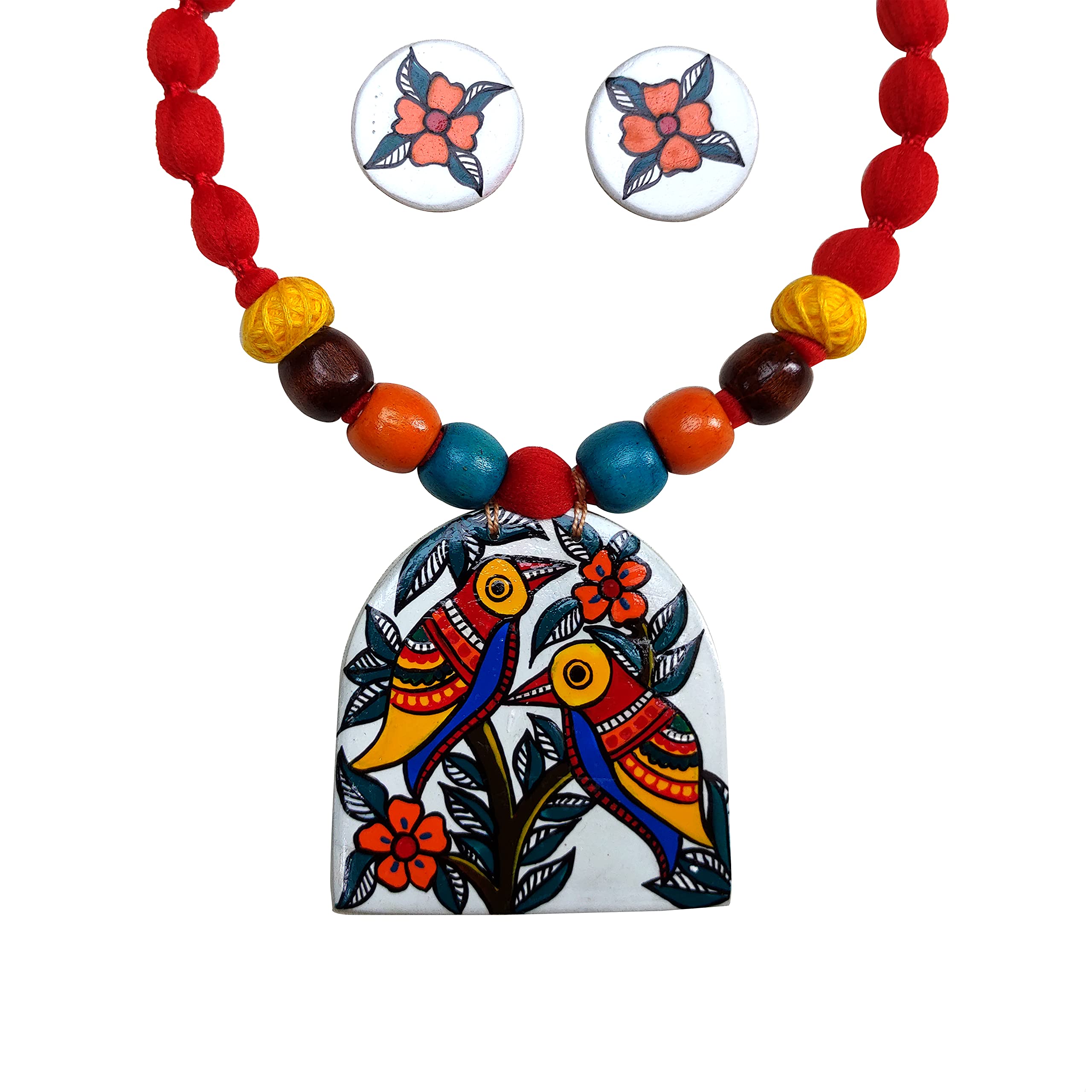 Karukala Synthetic Clay Fabric Madhubani Mithila Art Orange Bird painting Fully Handcrafted Jewellery sets For Women and Girls (Color Multi,Size:Free) (B09HNYXPRD) Amazon Price History, Amazon Price Tracker