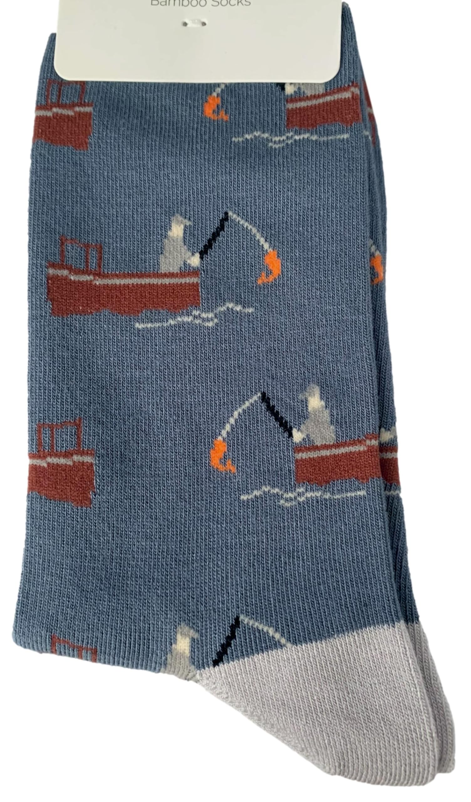 Purple Possum® Mens Socks Gone Fishing Boat Cotton Bamboo Novelty Fun Socks Size 7-11 (Cotton Blend, Grey)