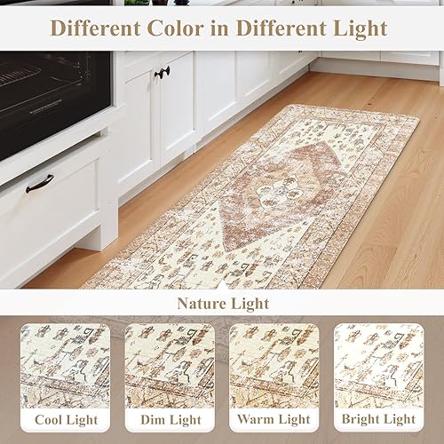 Vista 762 de KIMODE - Juego de 2 tapetes de cocina bohemios, antifatiga, antideslizantes, impermeables, ergonómicos, acolchados, cómodos, para lavandería, Caqui