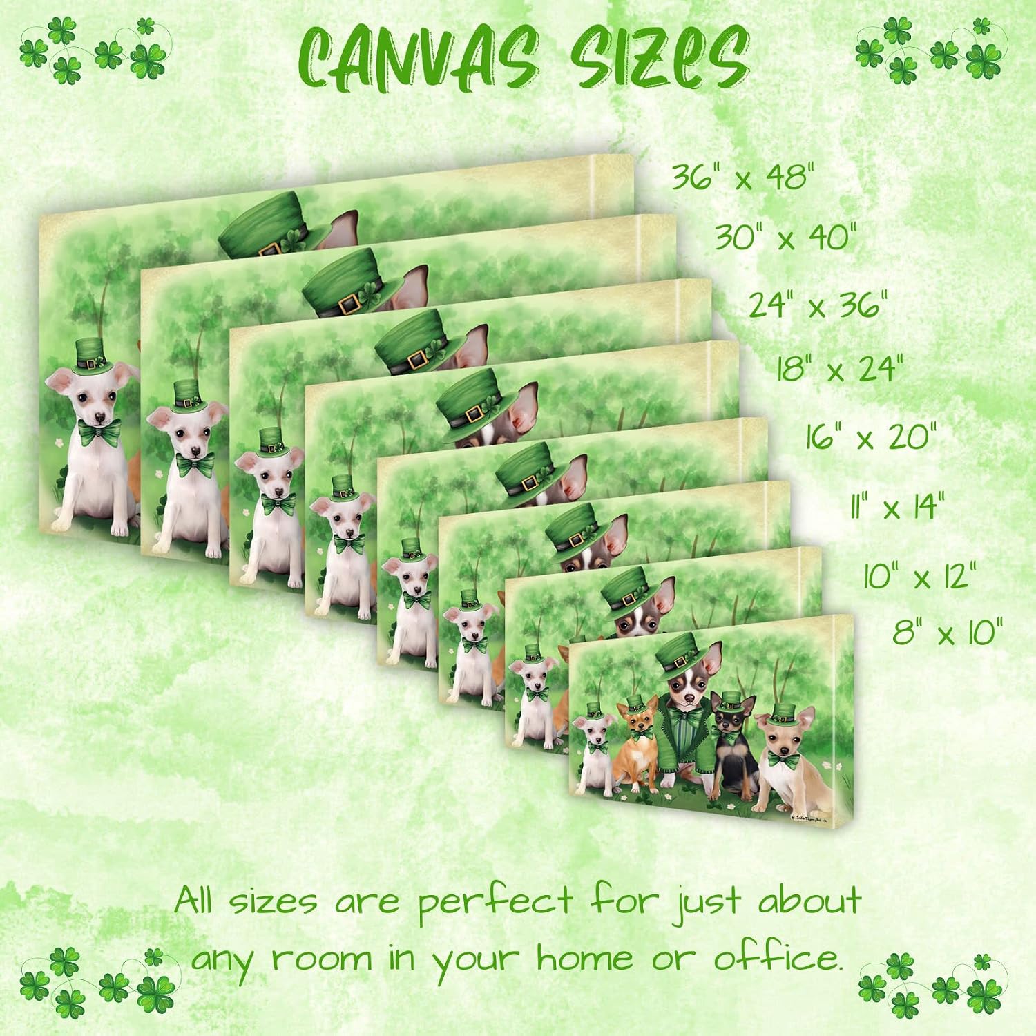 Doggie of the Day Irish Family with Chihuahua Dogs Canvas Wall Art - Premium Quality Ready to Hang Room Decor - Flat Rolled 8" x 10"