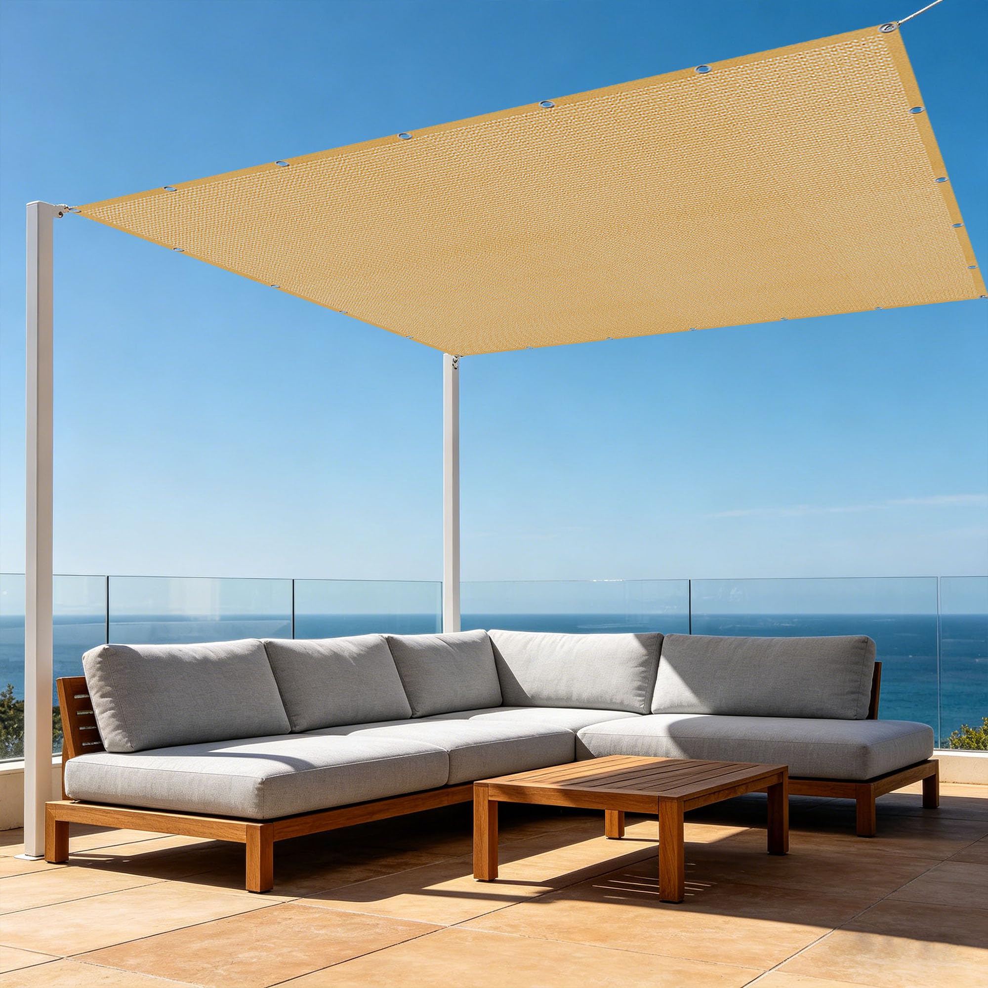 Filet d'ombrage 1.6x9 m jaune sable pour jardin et terrasse
