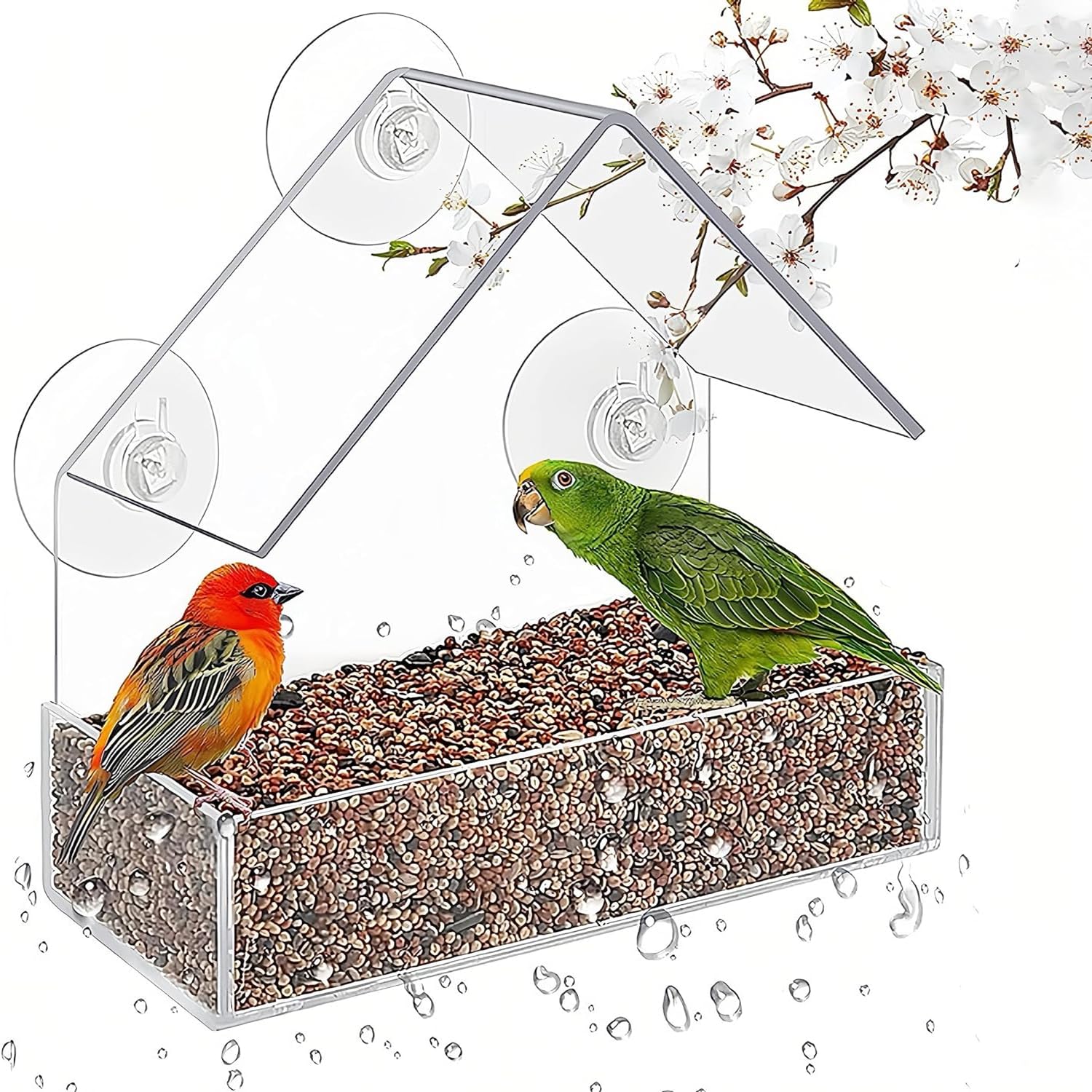 1 Piece Transparent Window Bird Feeder with Strong Suction Cups, Clear Birdhouse for Outdoor & Indoor Use, Durable Window-Mounted Bird Feeder for Watching Birds Up Close (Transparent)