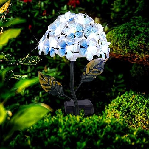 Roaming Light Estaca solar de hortensia con 26 luces LED, decoración solar de jardín de metal incluida, 3 colores, maravillosas decoraciones de