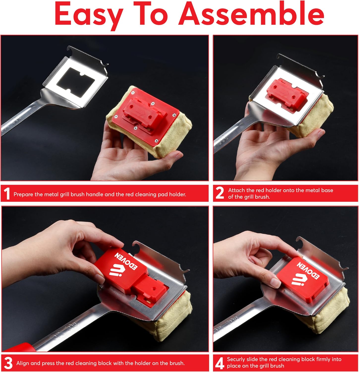 Grill Brush Bristle Free – Safe Steam BBQ Grill Cleaner, 17” Stainless Steel Handle with Replaceable StelFyber Head & Scraper, Grill Brush for Outdoor Grill, Gas & Charcoal Grills