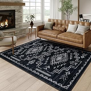 STARUIA Moroccan Washable 5x7 Area Rugs, Black Western and Aztec Tribal ...