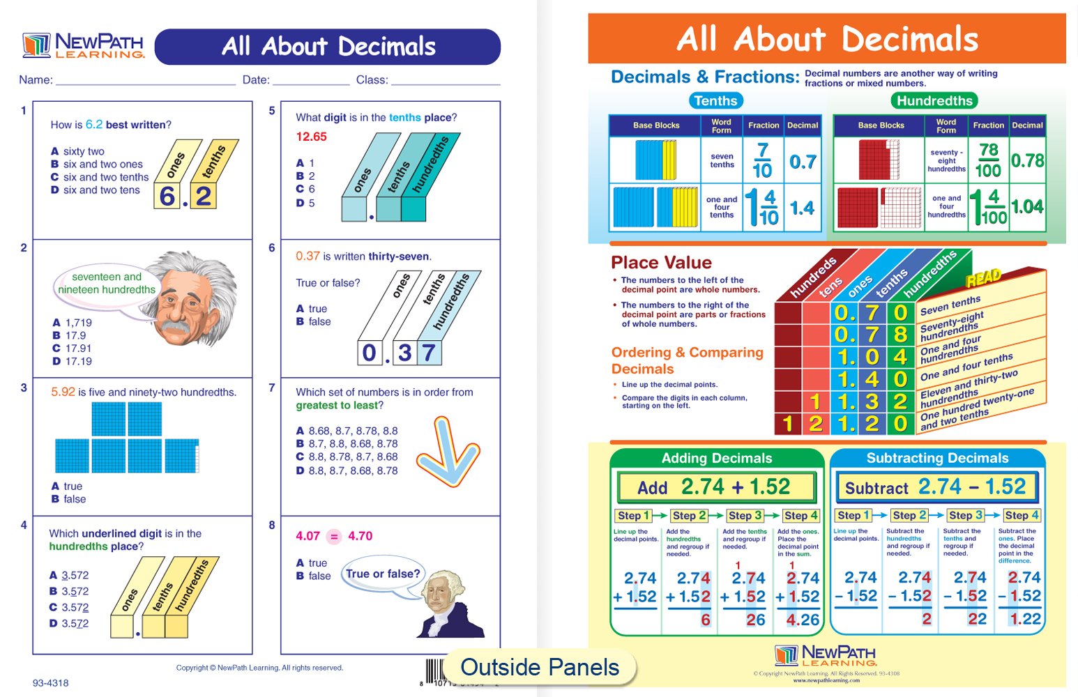 All About Decimals Visual Learning Guides, Set/5-4-Panel, 11" x 17" Laminated Guides, Full-Color Graphic Overview, Write-On/Wipe-Off Activities - Image 2