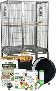 Brisbane Cage & Starter Package for Sugar Gliders - Includes Durable Cage, Healthy Food Variety, Exercise Wheel, Food Dishes, Water Bottle & Nest Pouch