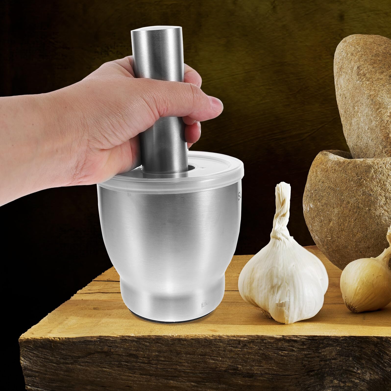 Uonlytech Knoblauch Stampfer Edelstahl für Haushalt Zerkleinerer für Knoblauch und Tabletten Knoblauchpresse aus Robustem Material Leicht zu Reinigen