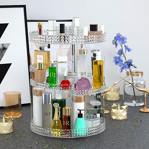 Miniatura 9 de Awenia Organizador de maquillaje giratorio de 360 grados, almacenamiento de maquillaje ajustable, unidad de almacenamiento de cosméticos de gran
