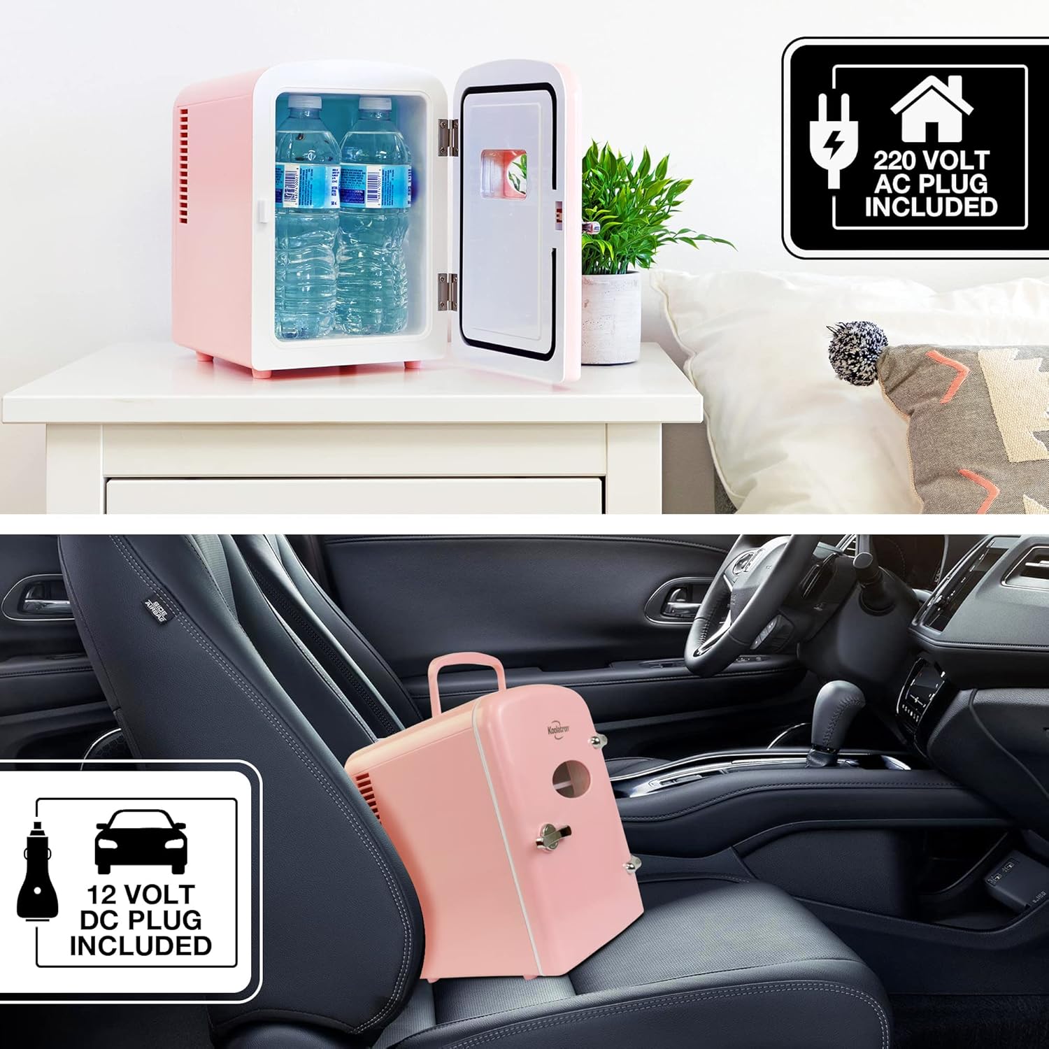 Koolatron Mini Fridge - Refrigerator for Bedroom Office, Portable Table Top Beverage Cooler, 12V 110V Refrigerador For Drinks, Soda, Wine, Breast Milk, Use In Car, Dorm, Outdoor, Patio, 8 Can