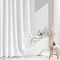 Vista 17 de Dynamene - Cortina de ducha, tela bohemia con rayas con chebrón en relieve, cortina para decoración de baño, hotel y spa, juego de cortina con Azul